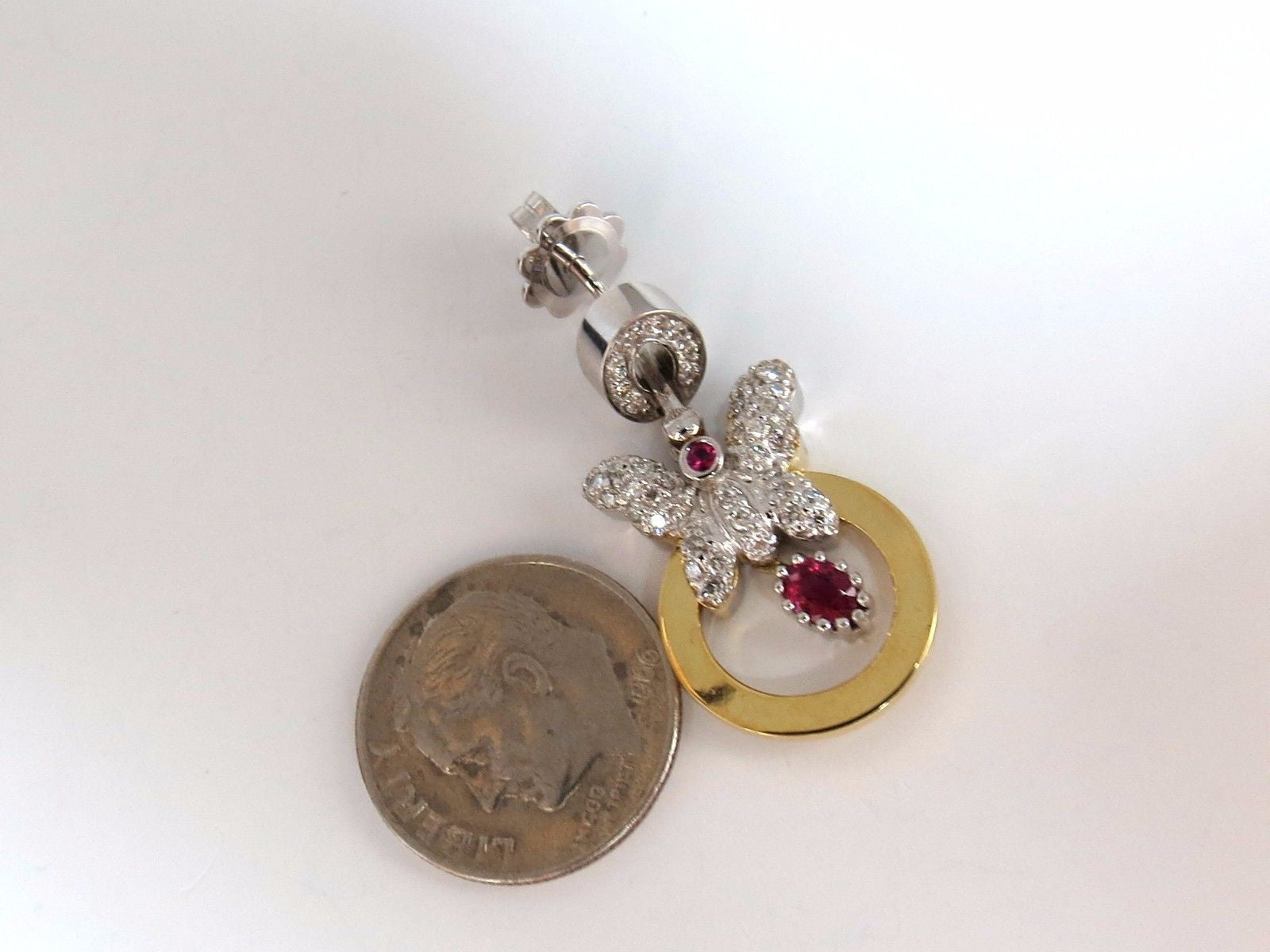 1.70CT Natural Oval Bright Red Ruby Diamond Dangle Butterfly Earrings in 14K Gold – Elegant Jewelry for Weddings, Parties & Special Occasions