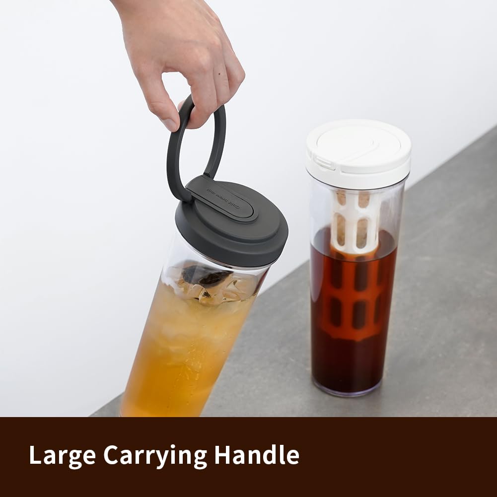 Watchget 34oz/1L Portable Cold Brew Coffee Maker & Iced Tea Brewer with Leak-Proof Design & Removable Fine Mesh Filter - Perfect for Camping, Travel, Office & Home Use (White)