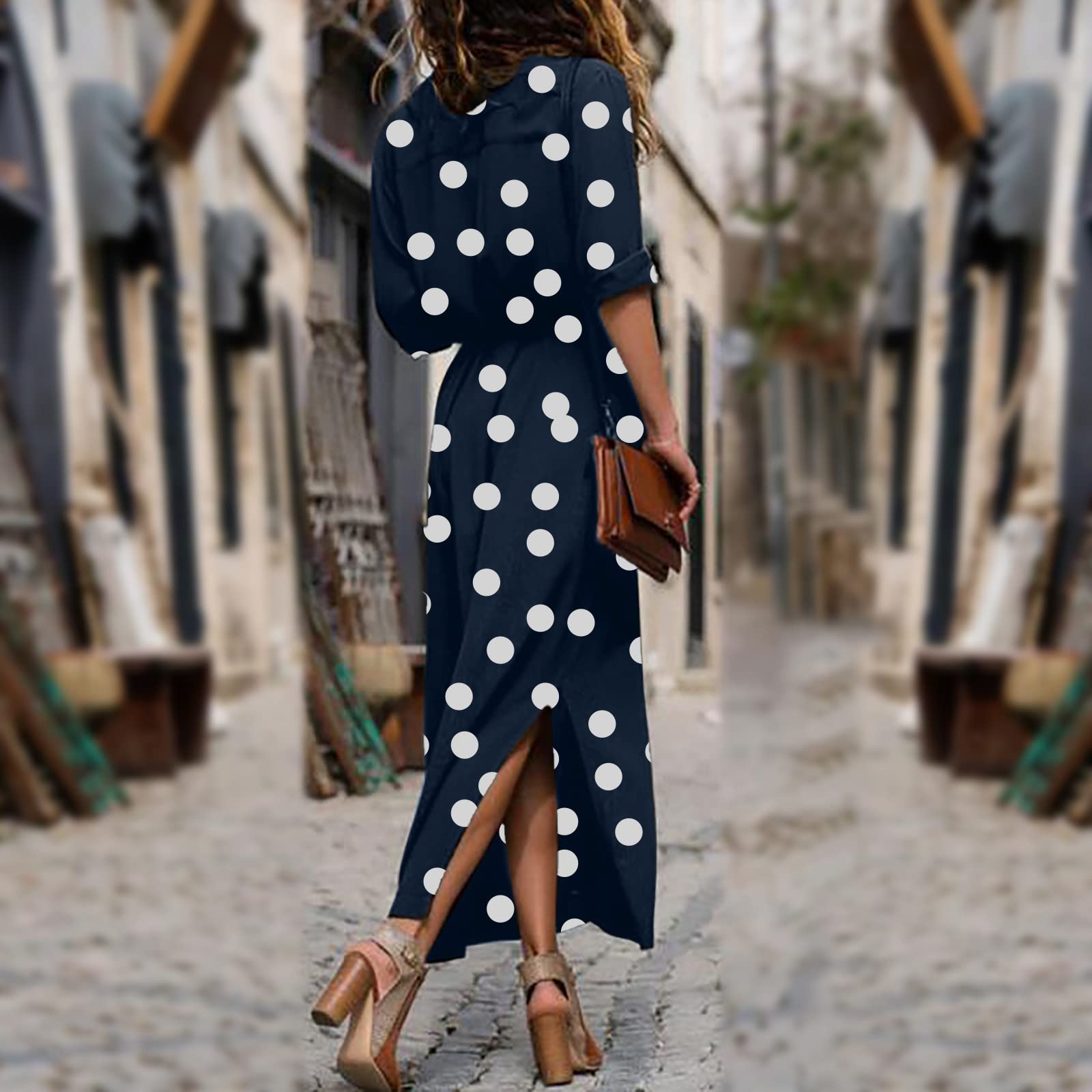 Stylish Women's O-Neck Short Sleeve Summer Casual Beach Dress with Polka Dot Bandage Design - Perfect for Vacations, Pool Parties & Summer Outings