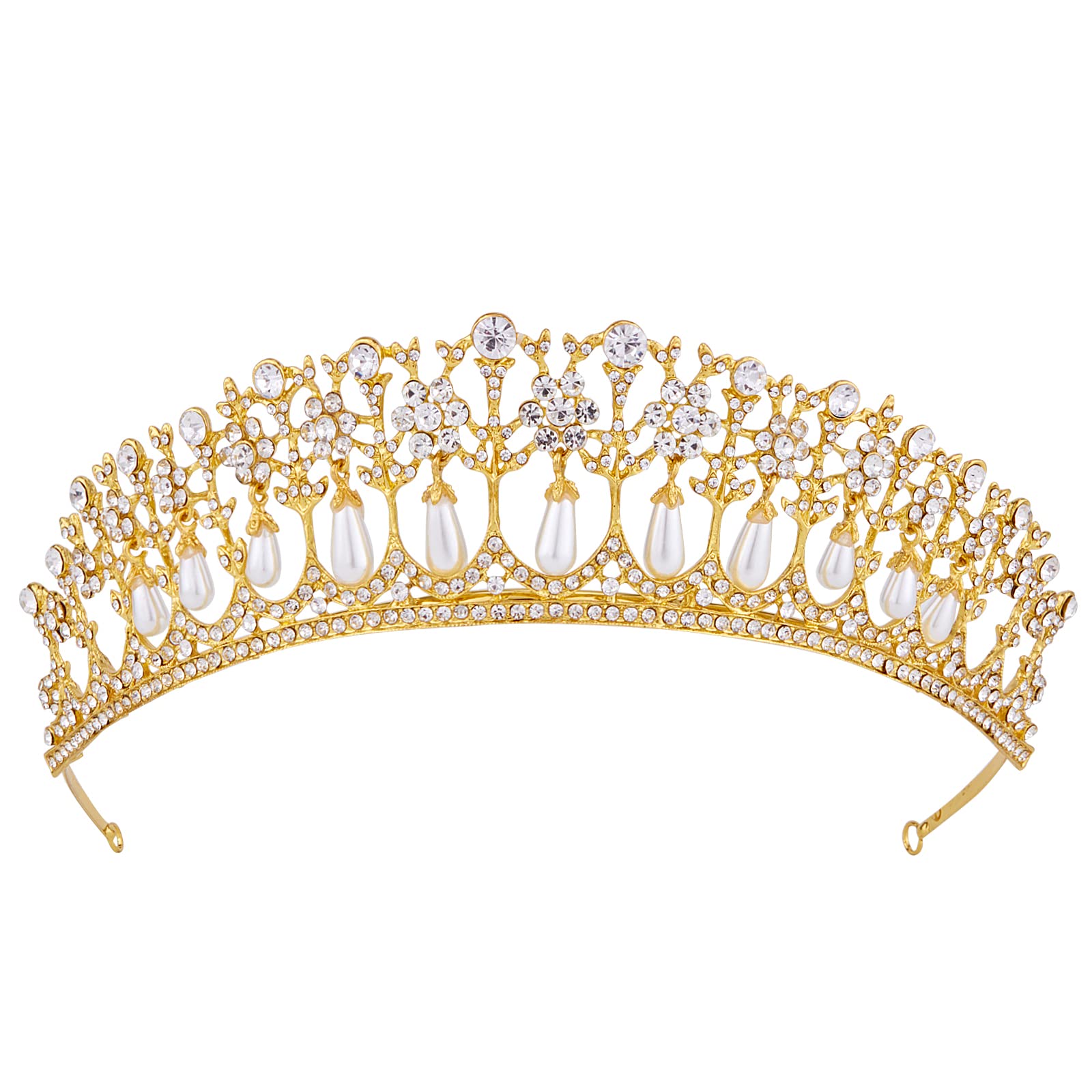 Elegant Wedding Tiara & Pearl Crown for Women - Gold Crystal Rhinestone Bridal Headpiece for Bride, Queen, Flower Girls | Perfect for Weddings, Birthday Parties, Pageants, Prom, Homecoming, Halloween & Princess Diana Costume Events