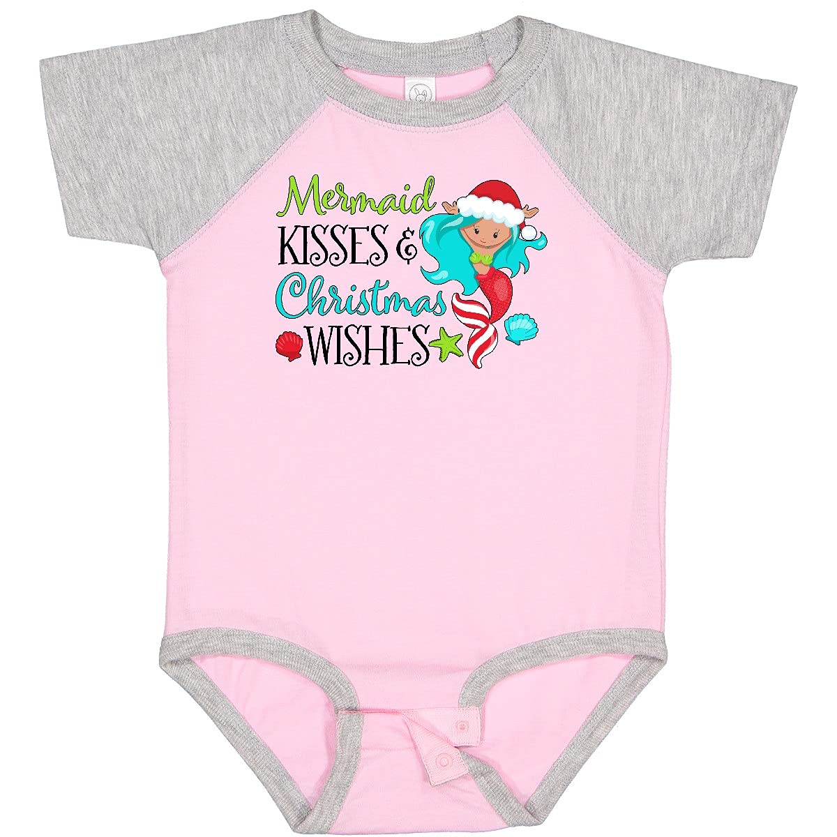 Inktastic Mermaid Kisses and Christmas Wishes with Seashells Baby Bodysuit - Cute Holiday Outfit for Infants, Perfect for Christmas Photos & Family Gatherings