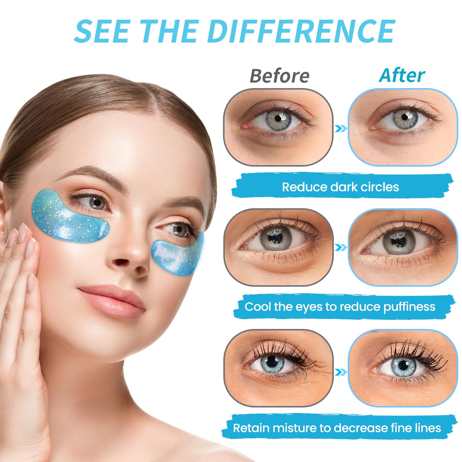 Retinol Eye Gel Pads 24 Pairs & Rose Eye Mask 30 Pairs - Collagen Under Eye Patches for Puffy Eyes, Wrinkles, Dark Circles - Anti-Aging Treatment & Face Moisturizer - Perfect for Night Routine & Travel Skincare