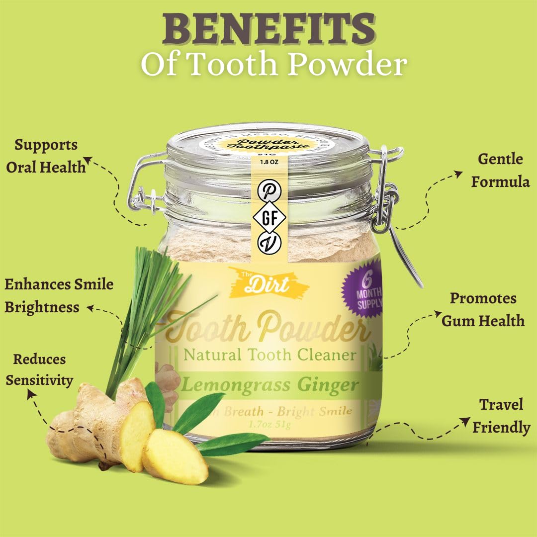Natural Remineralizing Tooth Powder with Hydroxyapatite - Fluoride-Free, Gluten-Free & Vegan Teeth Whitening Powder for Sensitive Teeth - Organic Lemongrass & Ginger Flavor (51g, 6 Month Supply) | Gentle Daily Oral Care & Eco-Friendly Alternative to Toothpaste