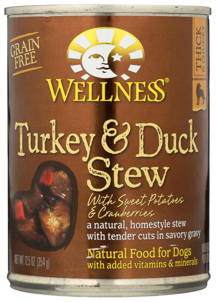 Premium Wellness Turkey & Duck Stew with Sweet Potatoes & Cranberries - Grain-Free, High-Protein Dog Food (12 Pack, 12.5 Oz Each) - Perfect for Adult Dogs & Puppies with Sensitive Stomachs