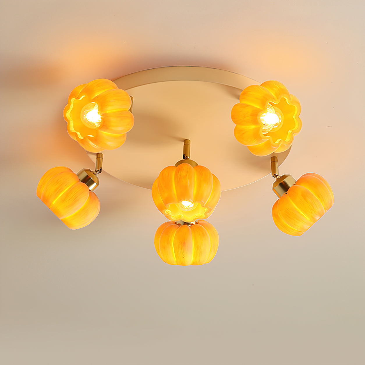 Stylish Modern Pumpkin-Shaped Ceiling Light Fixture - LED Hanging Pendant Lamp for Halloween, Fall Decor, Living Room, Bedroom, Dining Room - Warm White Light for Cozy Home Ambience