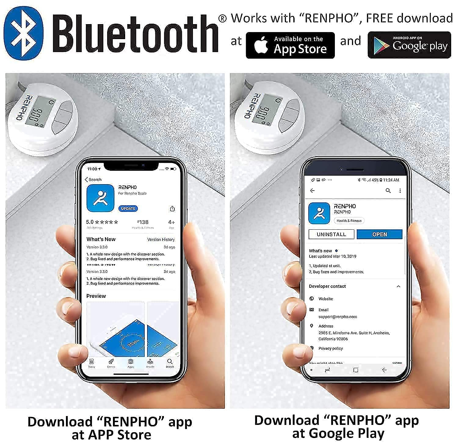 RENPHO Bluetooth Smart Body Fat Scale & Smart Tape Measure - Digital Weight Scale with Body Composition Analyzer, BMI, Muscle Mass Tracking - Sync Data to App for Fitness, Weight Loss & Health Monitoring