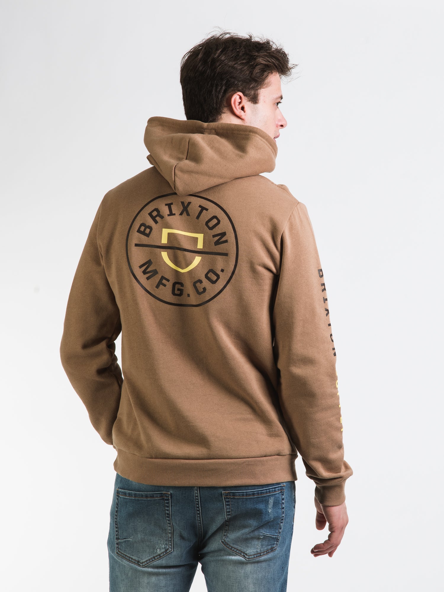 Brixton Crest Pullover Hoodie - Mojave Limelight | Men's Casual Fleece Sweatshirt for Streetwear & Outdoor Activities | Clearance Sale