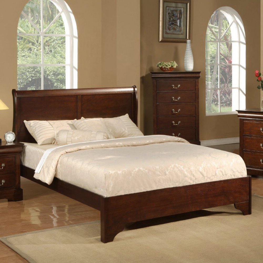 Alpine Furniture West Haven King Size Sleigh Bed - Solid Wood Frame, Classic Design for Master Bedroom & Guest Room Decor