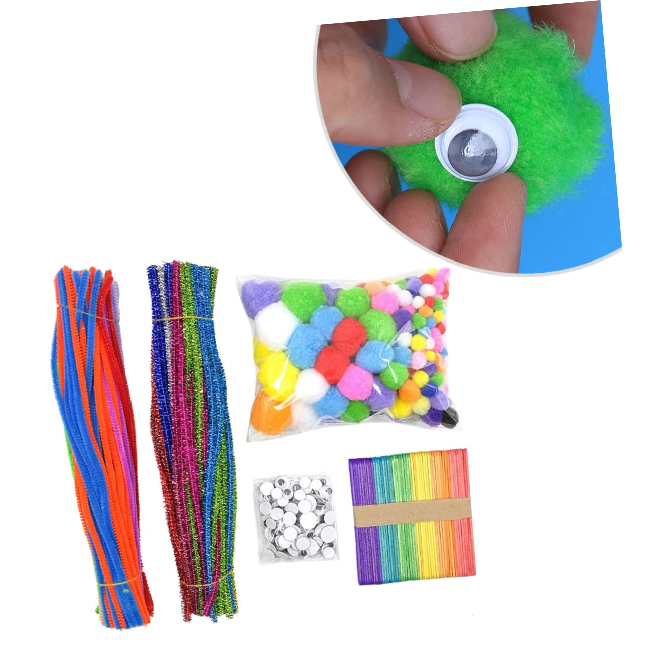 1 Set Lip Gloss Kit with Plush Wire, Tinsel Cleaner & Bendable Sticks - Wooden Craft Art Supplies for Kids, Kindergarten DIY Toys, Wool Sticks for Creative School Projects & Party Activities