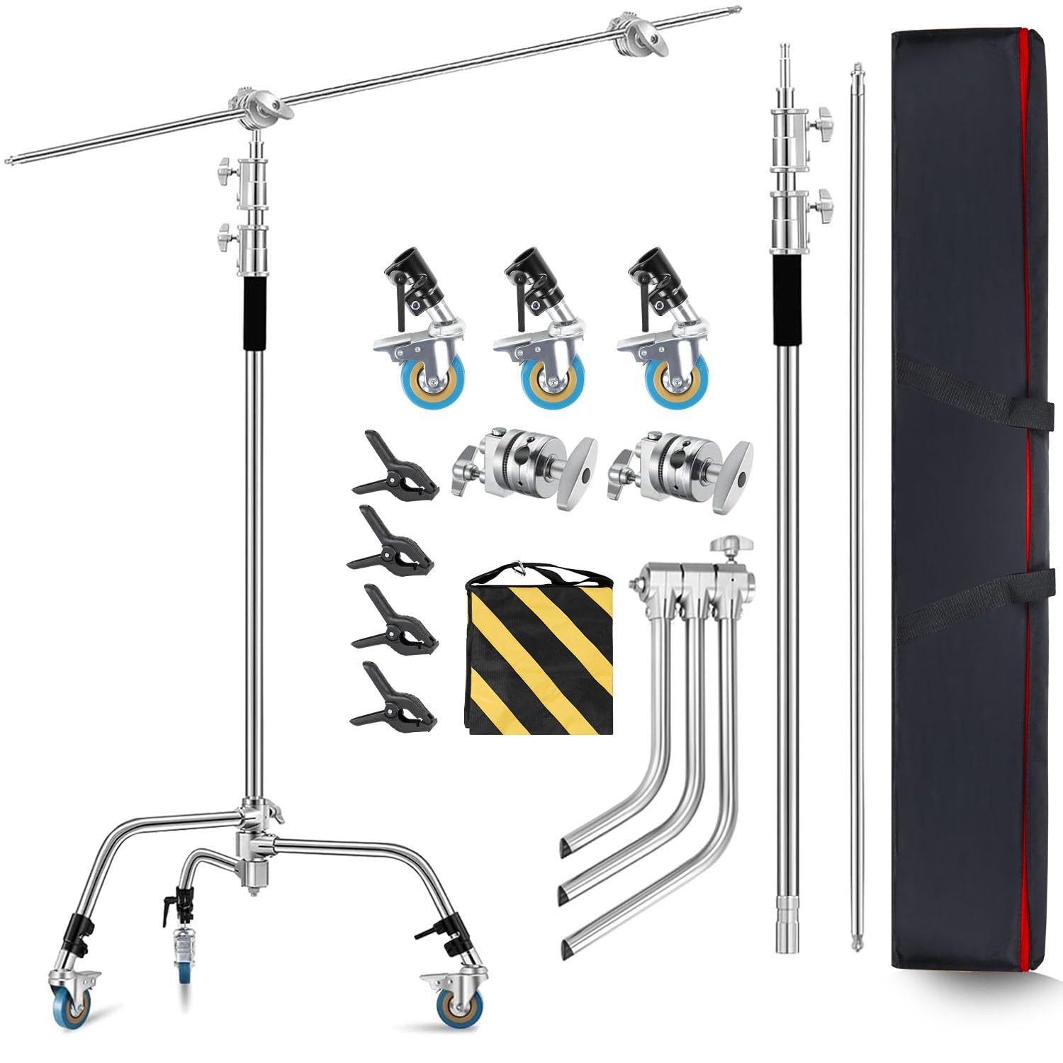 Heavy Duty C Stand with Boom Arm and Wheels - 10.8ft/330cm Adjustable Stainless Steel Photography Light Stand for Studio, Video & Photo Shooting - Perfect for Professional Photography, Film Production, and Studio Lighting Setup