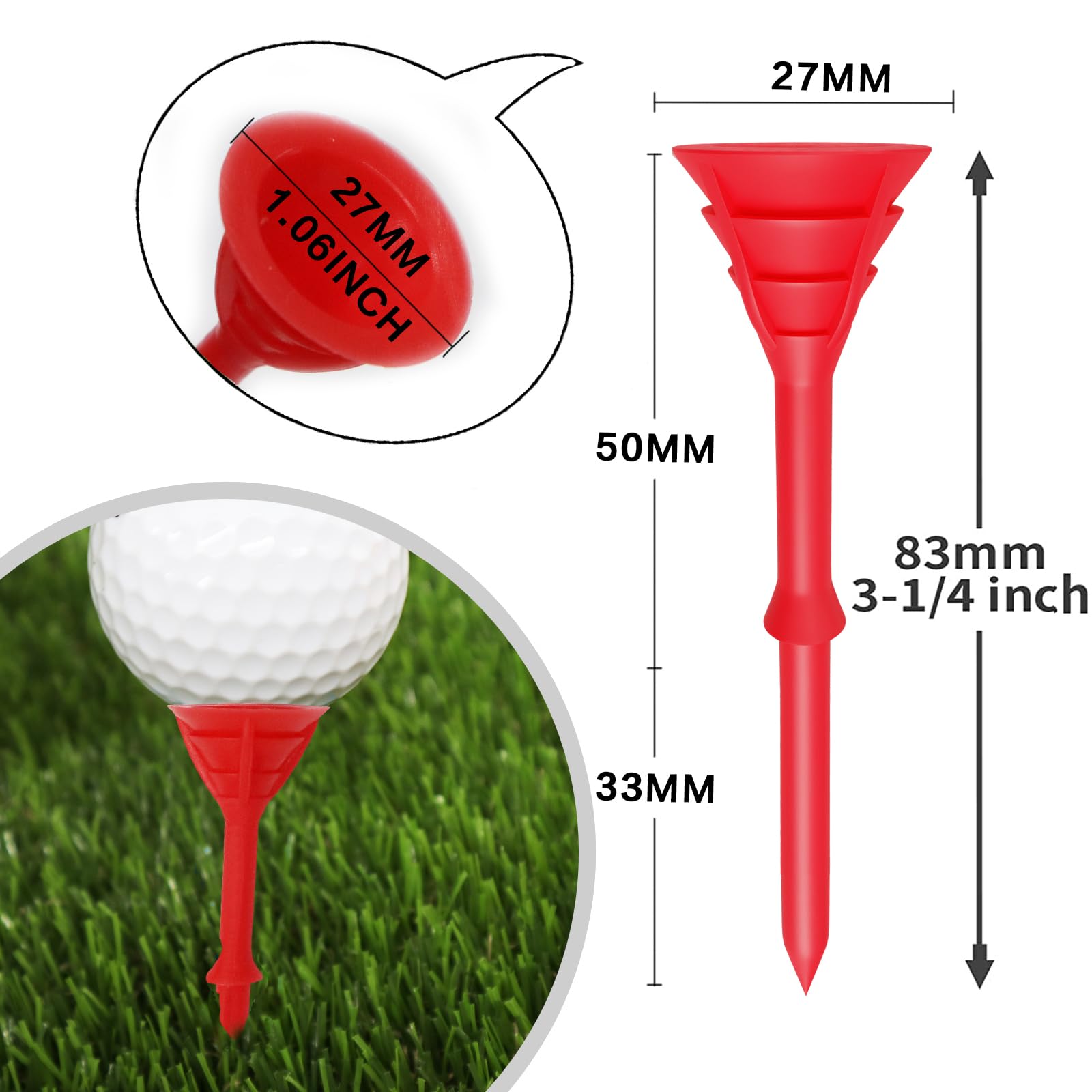 **Premium Amy Sport Golf Tees - 3 1/4 Inch (83mm) Unbreakable Plastic Tees, Bulk 30 Pack - Reduce Friction & Side Spin for Stable Shots - Durable for Golf Practice & Driving Range Use**