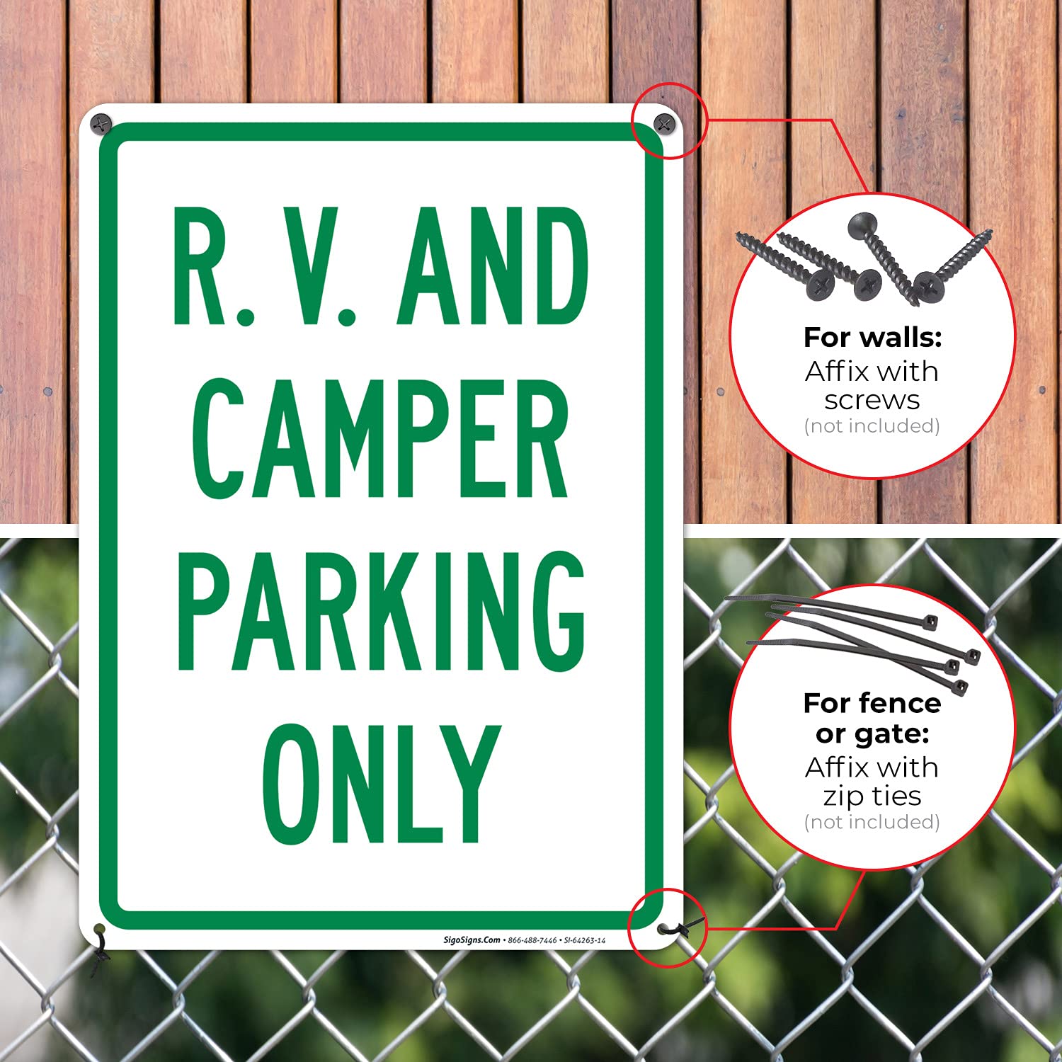 RV and Camper Parking Only Sign - 10x14 Inches Rust-Free .040 Aluminum - Fade Resistant - Made in USA - Perfect for RV Parks, Campgrounds & Driveways