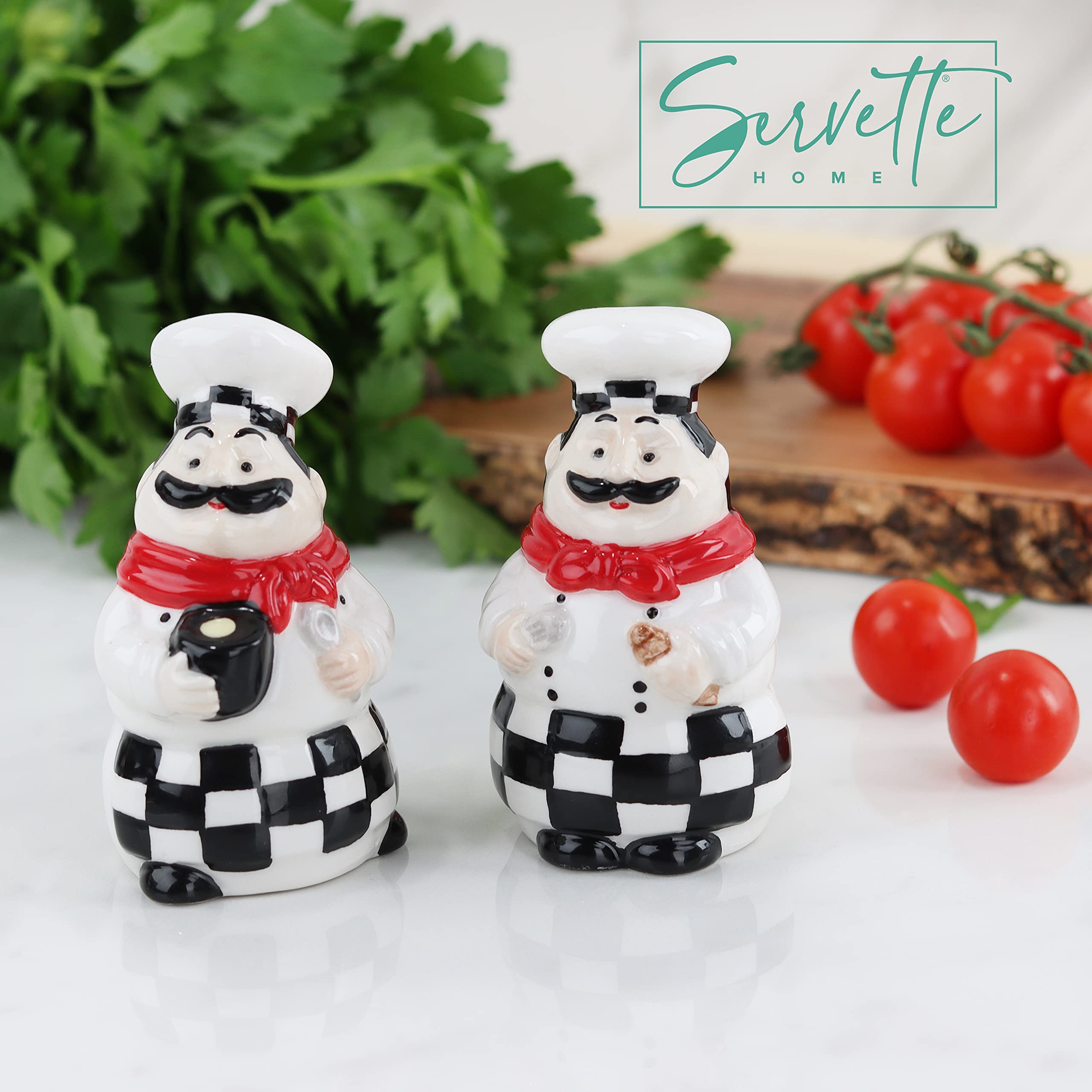 Premium Ceramic Salt and Pepper Shakers Set - Elegant Chef-Themed Kitchen Décor for Dining Table & Restaurant Use