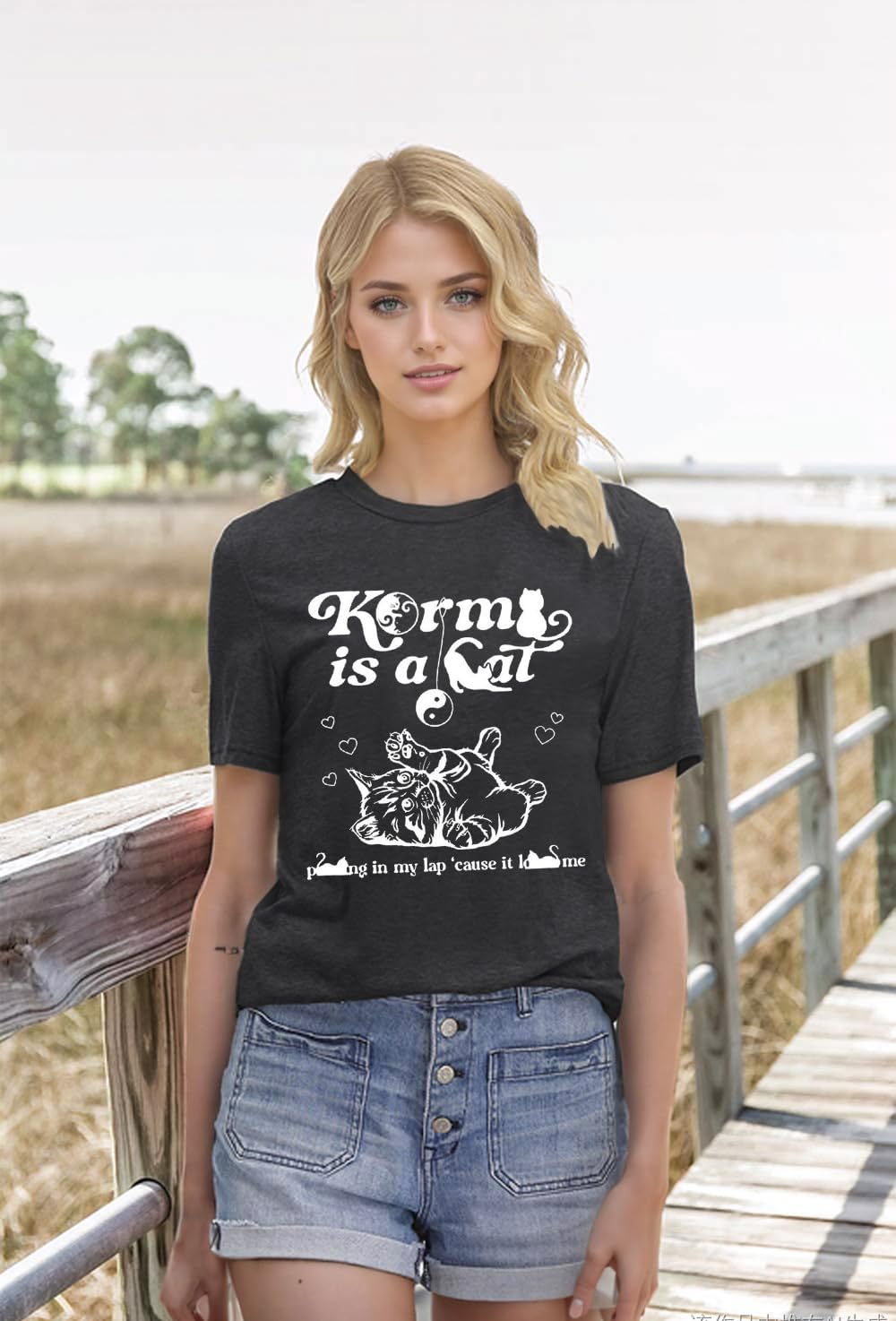 Women's Cute Cat Graphic T-Shirt - Music Lover & Country Concert Outfit - Casual Letter Print Tee for Cat Fans | Perfect for Concerts, Casual Wear & Cat-Themed Events