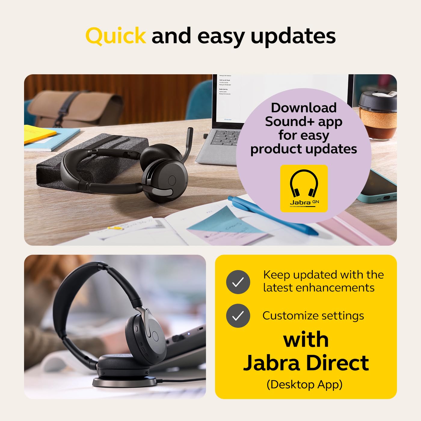 Jabra Evolve2 65 Flex Stereo Bluetooth Headset with Wireless Charging Pad - Noise Cancelling ClearVoice & Hybrid ANC - Microsoft Teams Certified - Black - Perfect for Remote Work, Online Meetings & Office Calls