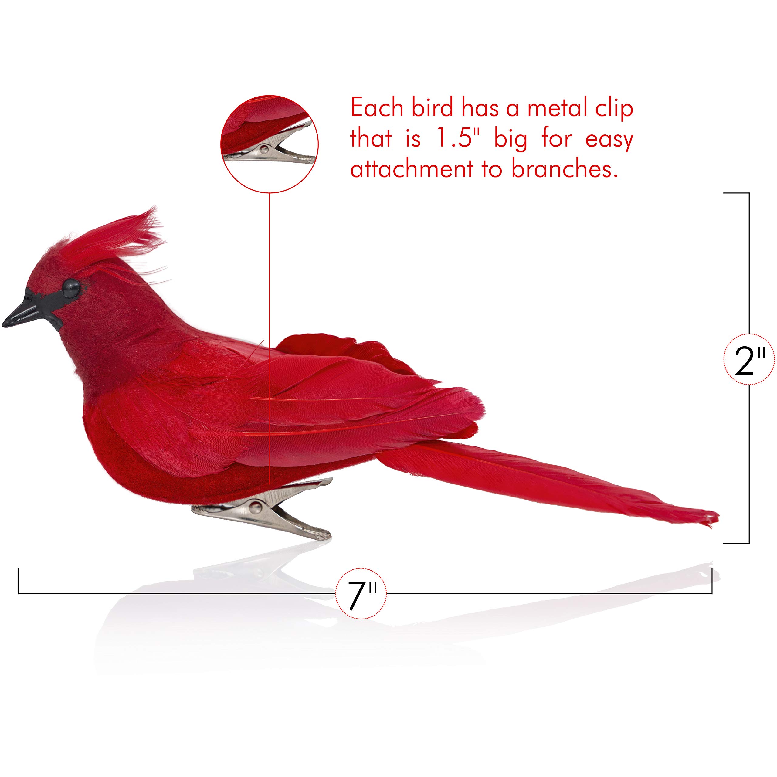 Ornativity Red Cardinal Bird Clips - Christmas Tree Ornaments with Clips for Easy Attachment (Pack of 2) - Perfect for Holiday Decorations, Gift Wrapping & DIY Crafts