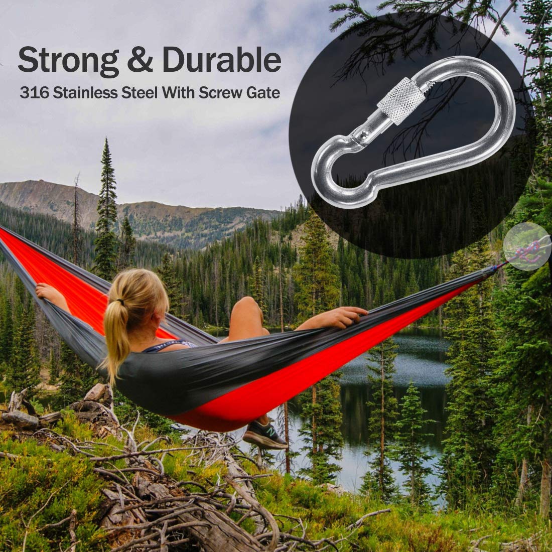 Heavy Duty 316 Stainless Steel Screw Lock Carabiner Hooks - PROND Locking Carabiners for Rock Climbing, Hiking, Camping & Outdoor Gear Organization