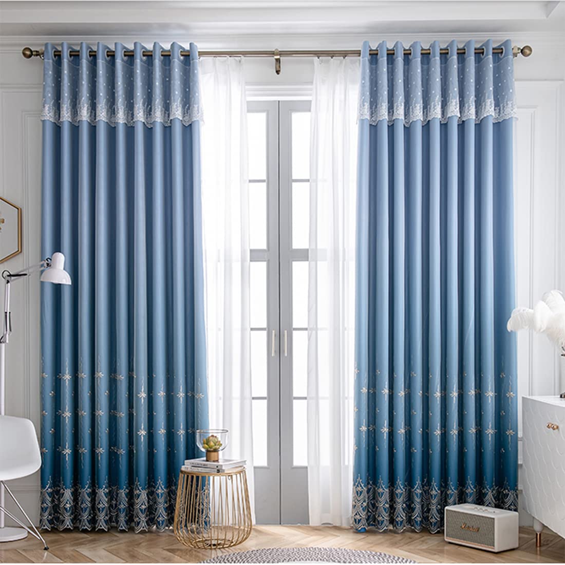 Double Layer Blackout Curtains with Embroidered Lace - Thermal Insulated Room Darkening Window Drapes for Bedroom & Living Room (1 Panel) | Perfect for Light Blocking, Privacy & Home Decor