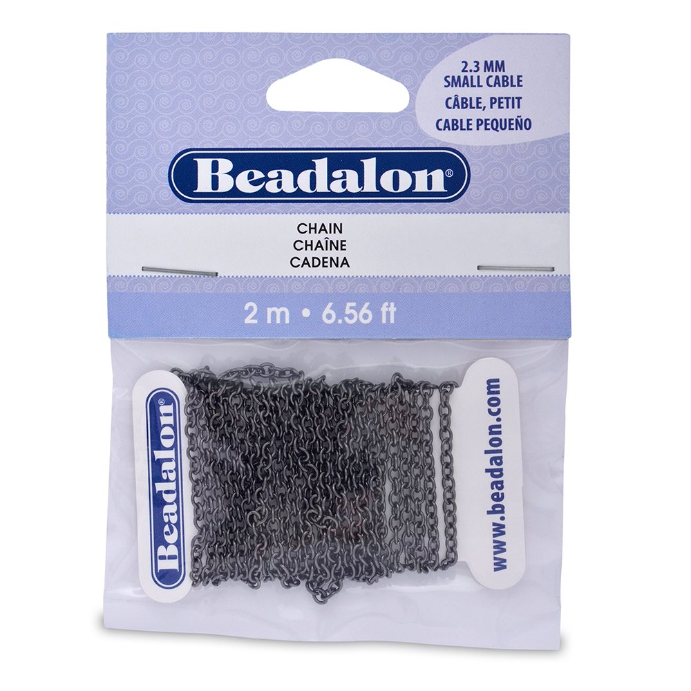 Artistic Wire Beadalon 340C-001 2.3mm Hematite Chain Cable for Jewelry Making - DIY Bracelets, Necklaces & Craft Projects - Small Beading Wire for Professional Jewelry Design