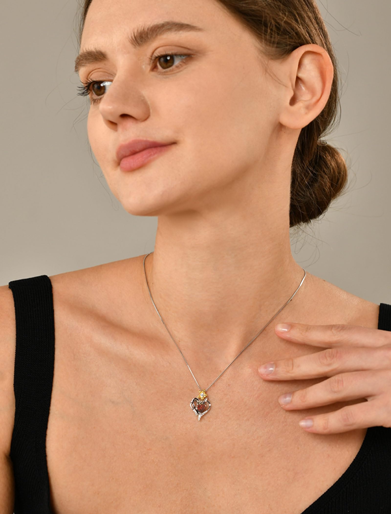 YL Sterling Silver Heart Necklace with Lily Flower & Gemstones - Elegant Love Pendant Jewelry for Women | Perfect Gift for Anniversary, Valentine's Day & Special Occasions