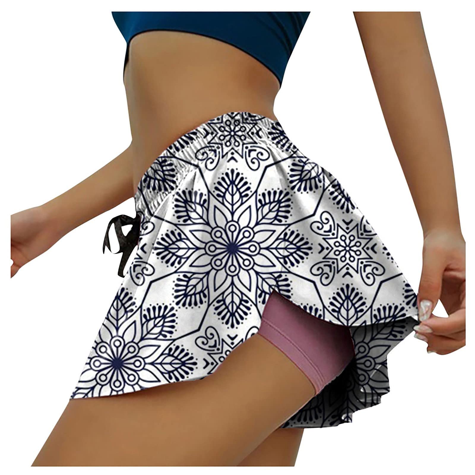 SERYU Women's 2-in-1 Running & Yoga Shorts - Quick Dry Athletic Shorts with Drawstring Waist & Flowy Hem for Gym, Workout, Fitness & Outdoor Activities