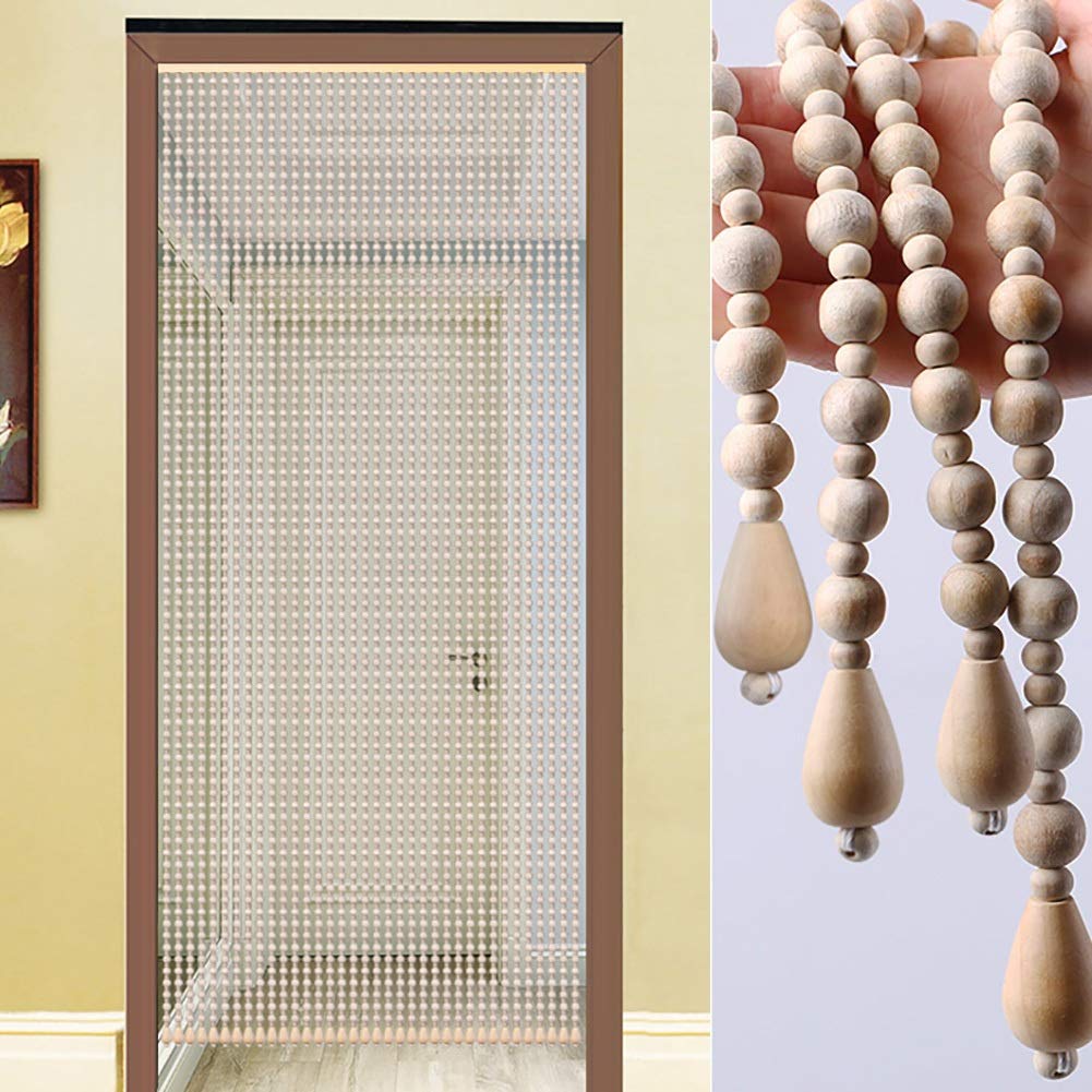 GuoWei Wooden Beaded Curtains for Doorway, Living Room Divider, Pastoral Home Decor - Customizable Size 110x125cm (Color A) | Perfect for Bohemian Style Interiors, Room Partition & Window Treatments