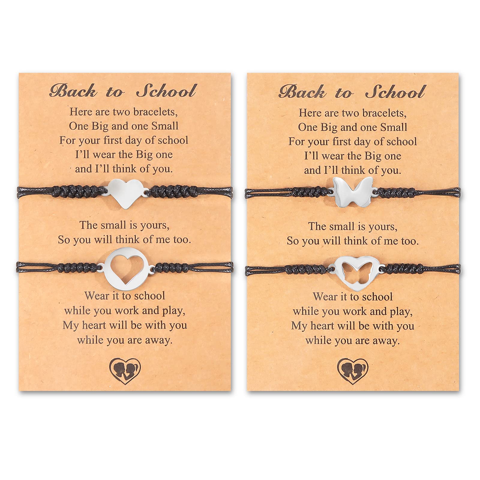 HUASAI Matching Mother Daughter Bracelets Set - Heart Charm First Day of School Gift for Women & Girls - Perfect Back to School Accessories for Mom and Daughter Bonding Moments