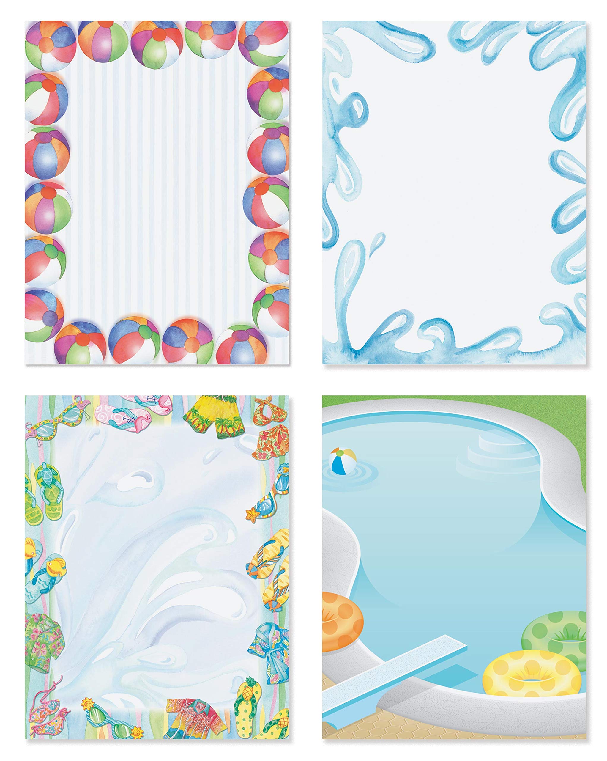 Premium Summer Party Stationery Set - BBQ Pool Floral Themed Decorative Paper, Borders & Letterhead (8.5x11, 100 Sheets) for Invitations, Scrapbooking & Home Office Decor | Elegant Writing & Printer Paper for Summer Events, Pool Parties & Beach Weddings