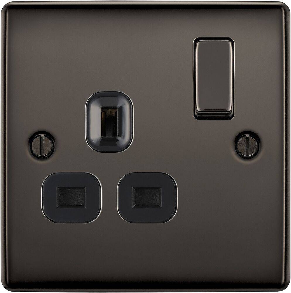 BG Nexus Metal Black Nickel 13A Single Socket Outlet - NBN21B - Durable Electrical Socket for Home, Office & Workshop Use