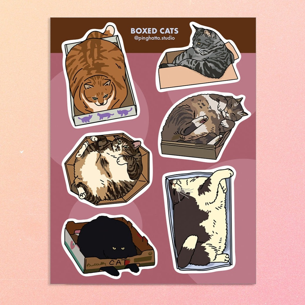 Funny Boxed Cat Meme Stickers - 50 Unique Vinyl Decals for Laptops, Water Bottles & DIY Crafts - Perfect for Gifts, Scrapbooking & Party Decorations