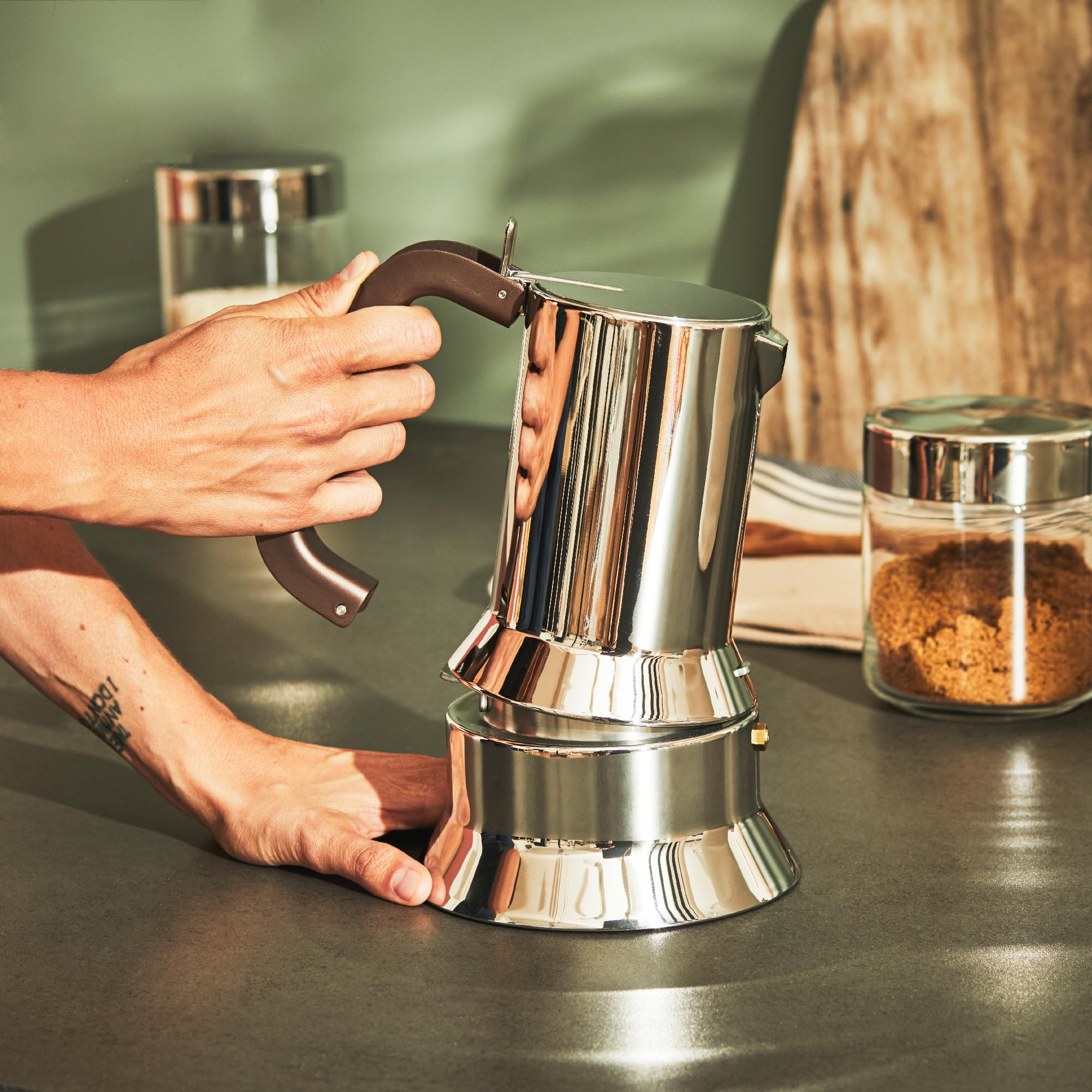 Alessi 9090/M Stainless Steel Designer Coffee Maker, 10 Cups, Silver - Perfect for Home, Office, and Entertaining Guests