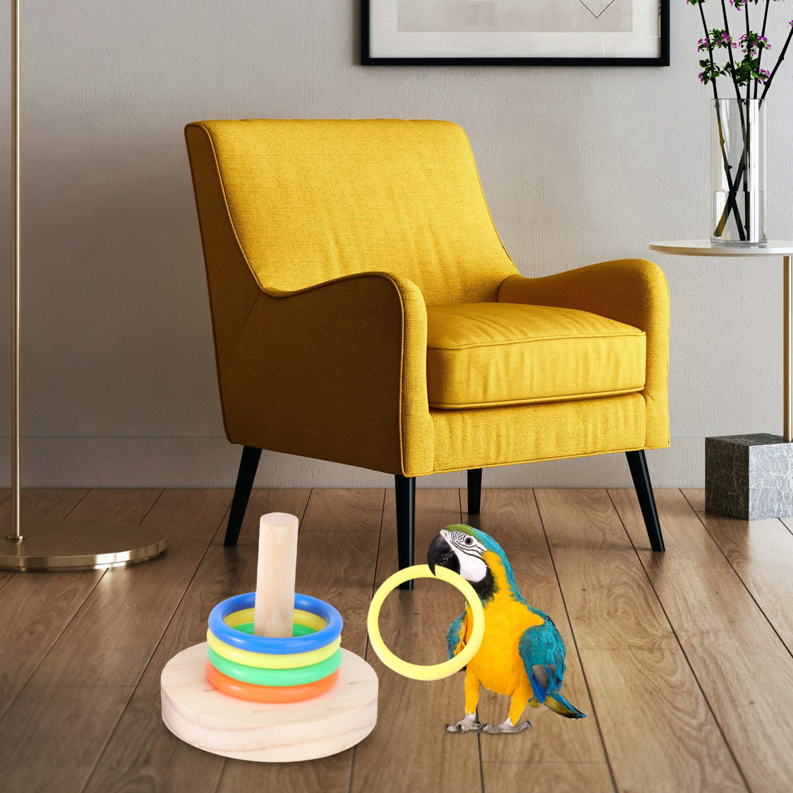 Balacoo 2-Pack Parrot Ring Toss Toys - Wooden & Plastic Bird Training Chew Toys for Intelligence Development | Interactive Pet Bird Supplies for Playtime & Mental Stimulation