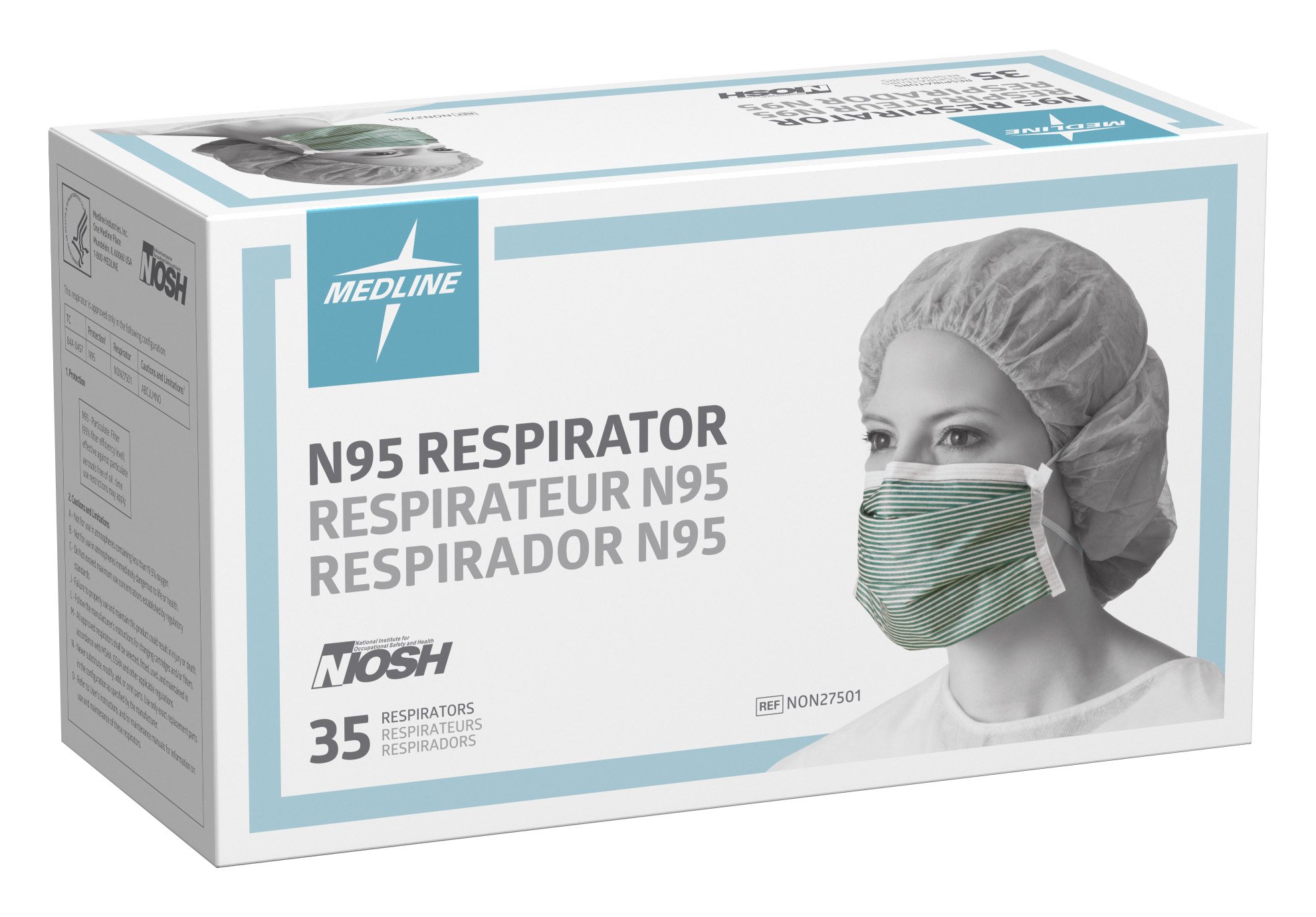 Medline Industries NON27501 N95 Flat Fold Respirator Masks - 210 Pack - NIOSH Certified for Dust, Pollen & Airborne Particles - Ideal for Construction, Healthcare & Daily Protection