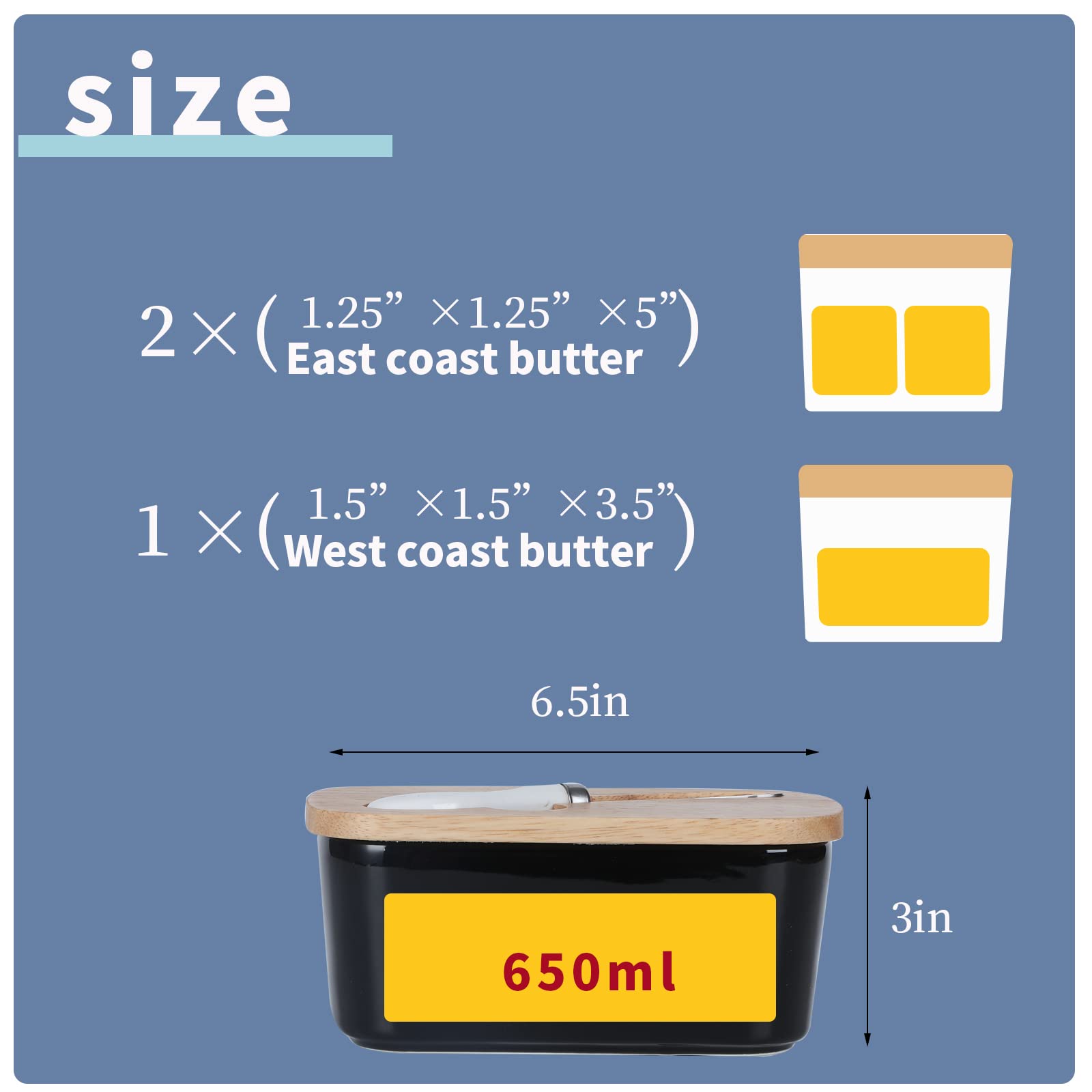 Premium Large Ceramic Butter Dish with Silicone Seal - Natural Wood Lid & Stainless Steel Butter Knife Included | Elegant Kitchen Decor & Practical Countertop Butter Keeper | Perfect Housewarming Gift & Wedding Present (Black) | Ideal for Breakfast Bars, Coffee Stations & Farmhouse-Style Kitchens