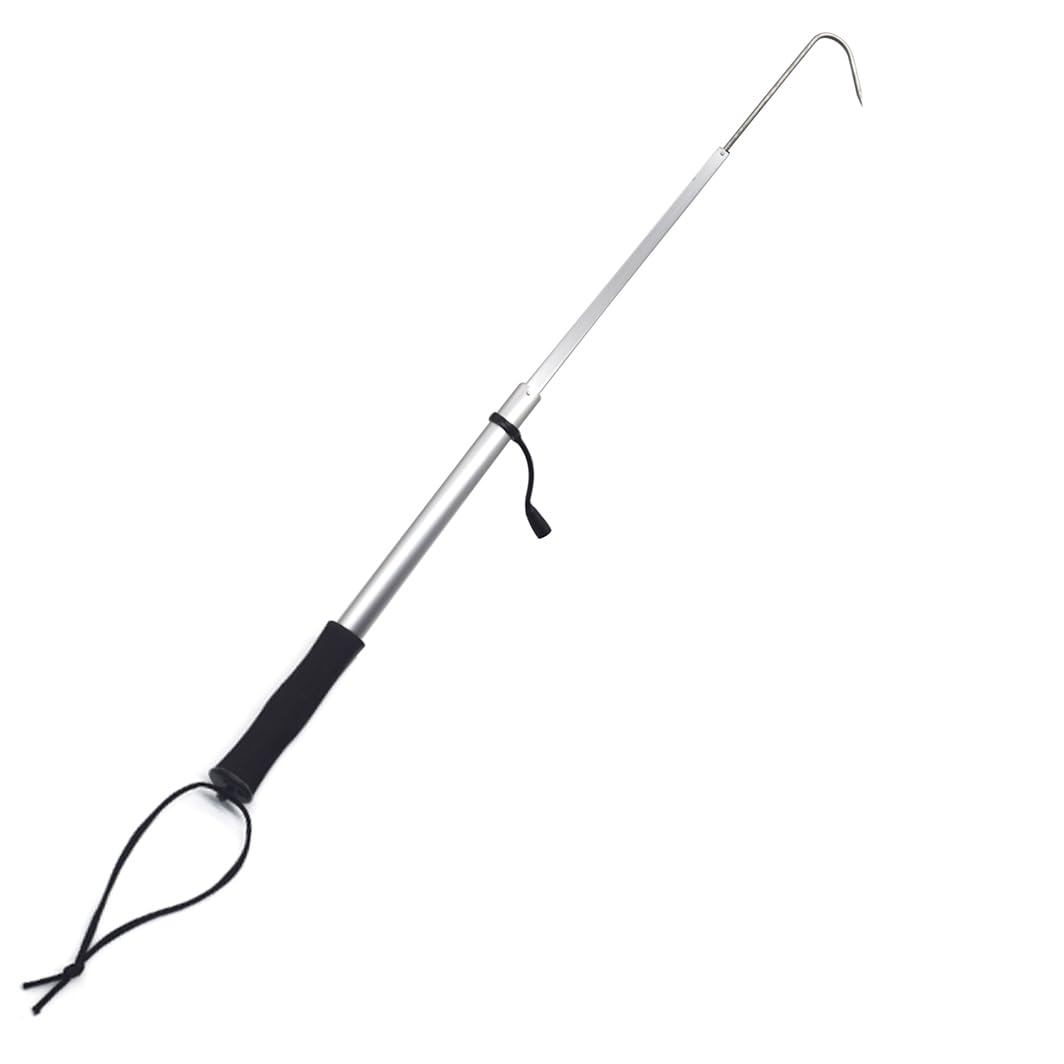 Telescopic Fishing Gaff with Super Sharp Spear Hook - Lightweight Aluminum Alloy Handle with Soft EVA Non-Slip Grip & Lanyard - Perfect for Saltwater, Ice, Boat, Kayak Fishing and Offshore Angling