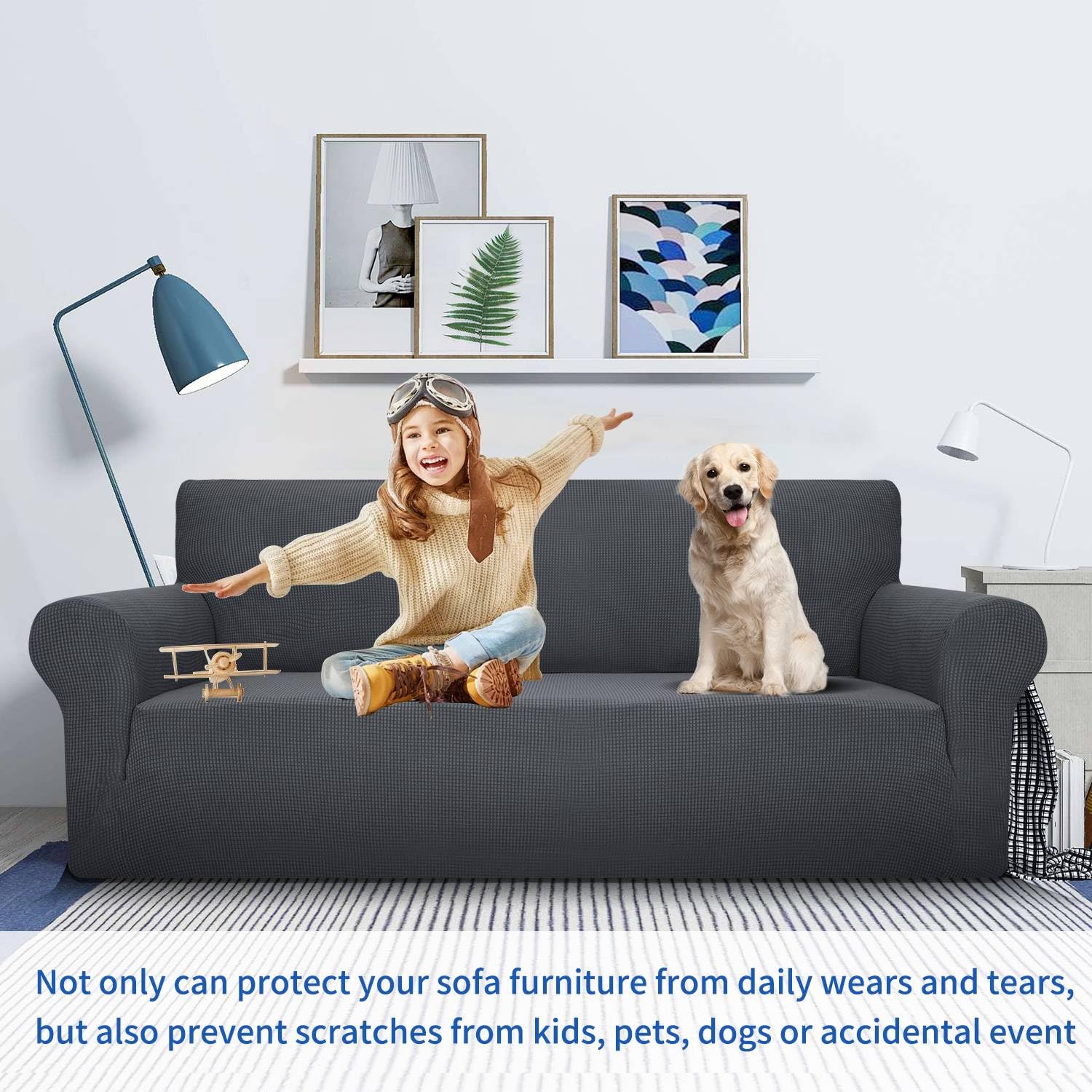 MAXIJIN Stretch Loveseat Sofa Slipcover - 1 Piece Washable Pet Proof Couch Cover for 2 Cushion Love Seat, Non-Slip Furniture Protector in Gray - Perfect for Living Room, Apartment & Pet-Friendly Homes