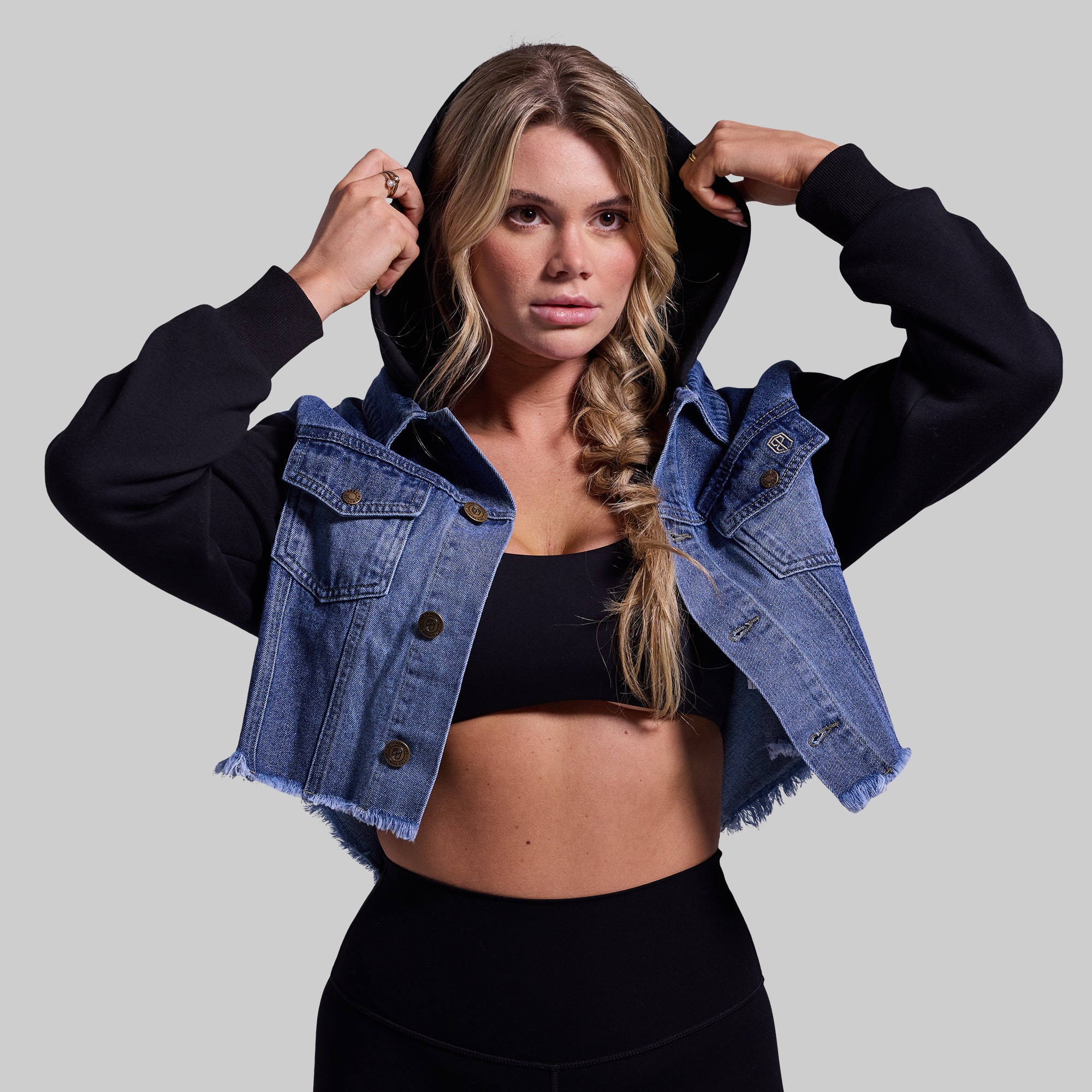 Into the Sunset Hooded Denim Jacket for Women - Mid Wash Vintage Style Distressed Jean Coat | Perfect for Casual Outings, Fall Layering & Streetwear Fashion
