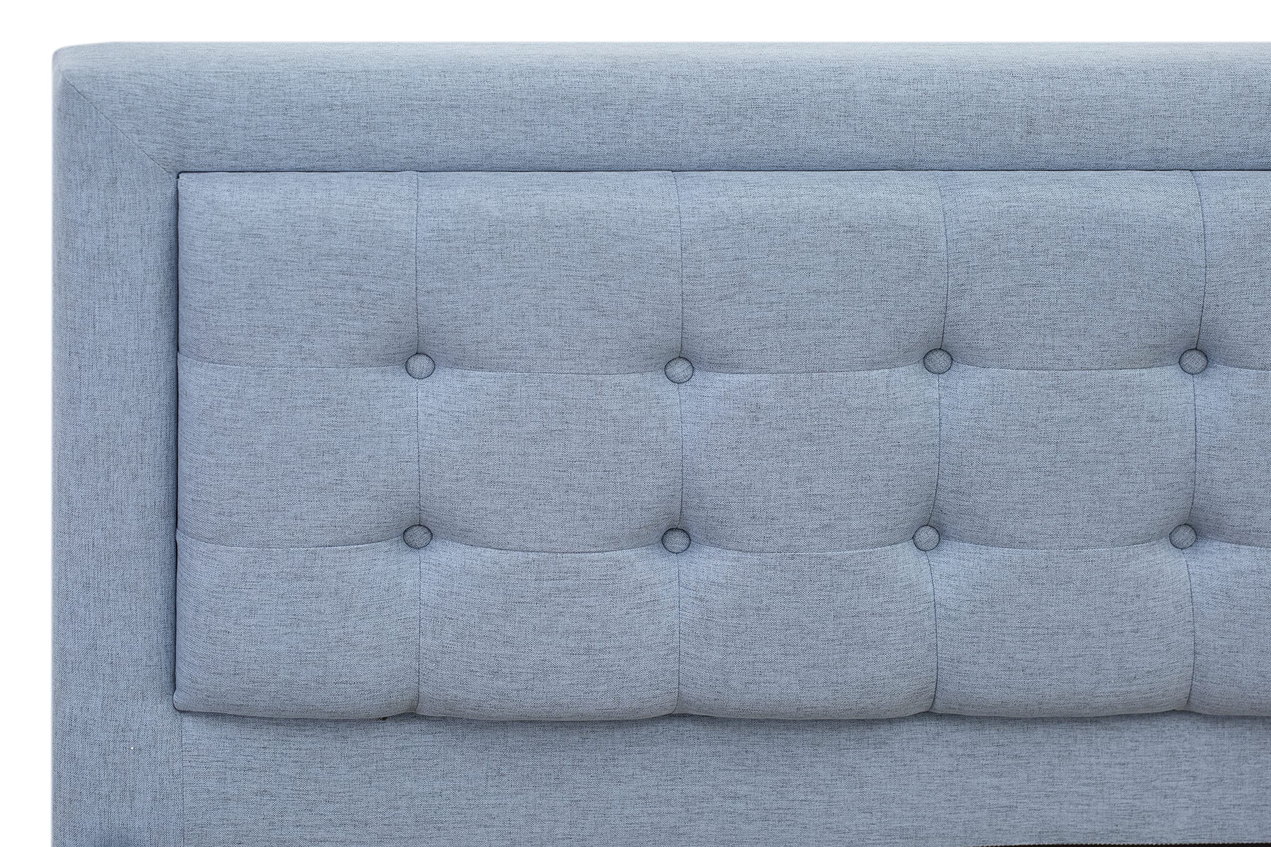 East West Furniture FNF-11-Q Queen Size Upholstered Platform Bed - Denim Blue Linen Fabric with Button Tufted Headboard & Black Legs | Modern Bedroom Furniture for Master Bedroom, Guest Room & Apartment
