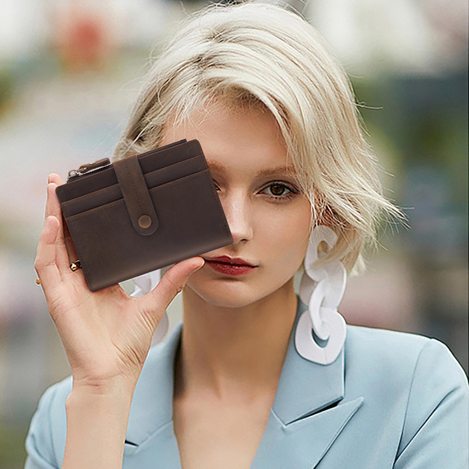 HKCLUF Women's Leather Bifold Wallet with RFID Blocking - Slim Credit Card Holder & Zipper Coin Purse - Dark Coffee | Perfect for Everyday Use, Travel, and Gift Giving