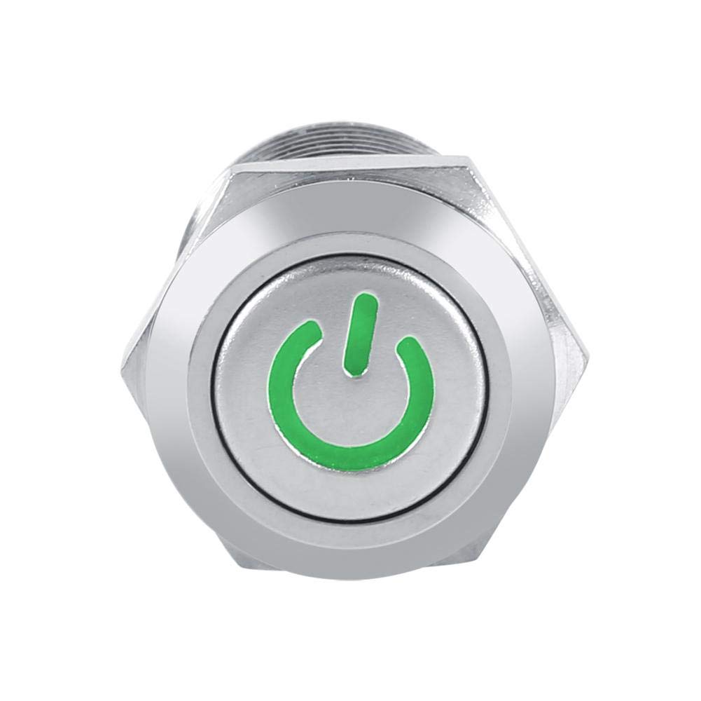 12mm Dust-Proof LED Push Button Switch - Green Metal Momentary Power Switch for Control Panels, Machinery, and DIY Electronics Projects
