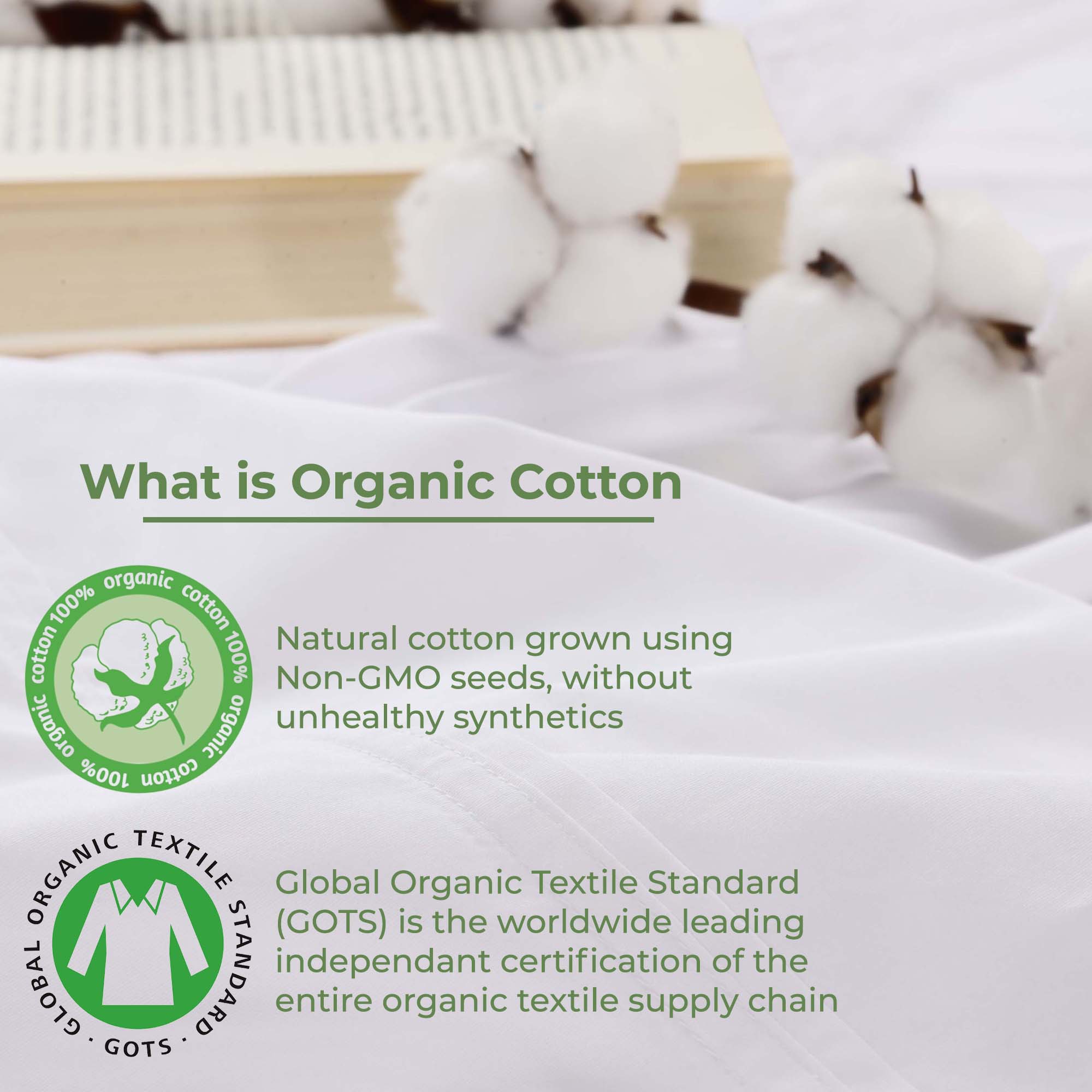 Premium Organic Cotton 300 Thread Count Percale Sheet Set - Extra Deep Pocket Fitted Sheet for 18