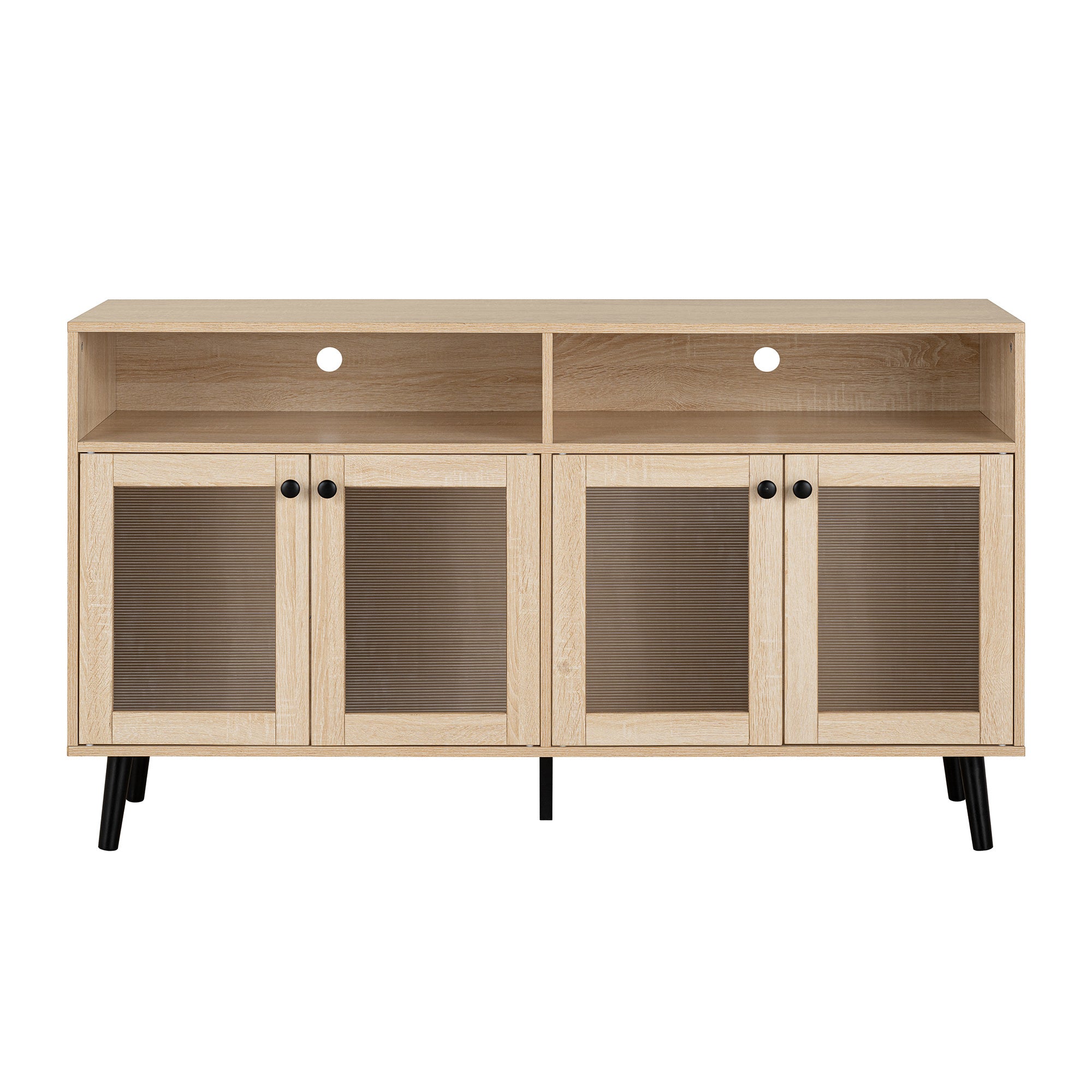 Mid Century Modern TV Stand 56 Inch - Evans Wooden Entertainment Center with Open Shelves & Storage Cabinets for Living Room, Bedroom - Perfect for Home Theater Setup & Media Organization