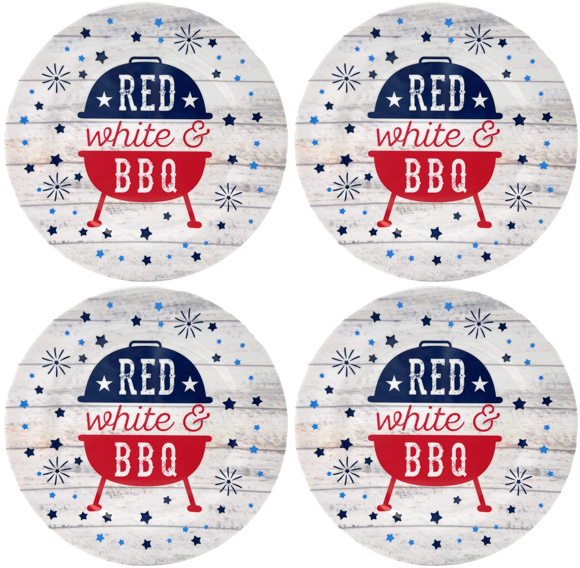 Red White & Blue Patriotic Melamine Dinner Plates - Set of 4, Durable & Lightweight for BBQs, Picnics & 4th of July Celebrations | Northeast Home Goods