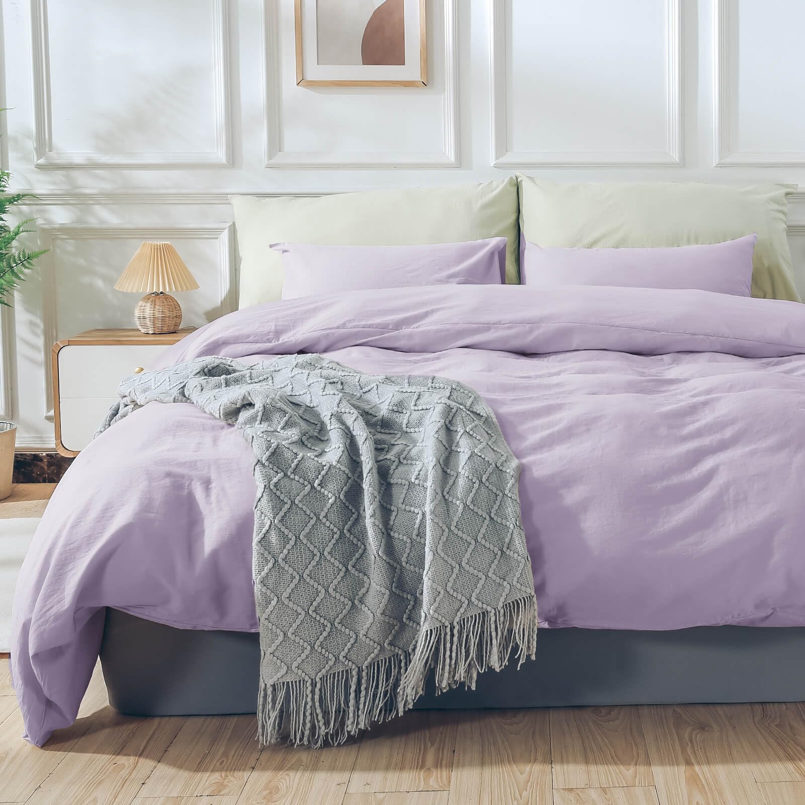 NEXHOME PRO Kids Twin Size Duvet Cover Set - 100% Organic Washed Cotton, Linen Feel, Breathable with Zipper Closure - 2 Piece Bedding Set in Purple Lavender Lilac (No Comforter Included) | Perfect for Children's Bedrooms, Sleepovers & Cozy Nursery Decor