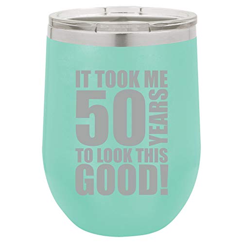 12 oz Double Wall Vacuum Insulated Stainless Steel Wine Tumbler - Stemless Coffee Travel Mug with Lid - Perfect for 50th Birthday Gifts, Office Use & Outdoor Adventures (Teal)