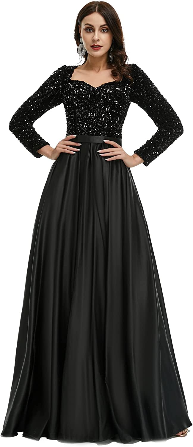 Sparkling Women's V-Neck Sequin Long Sleeve Prom Dress with High Slit - Elegant Mermaid Cocktail Gown for Wedding, Evening Party & Special Occasions | Perfect for Homecoming, Gala & Formal Events