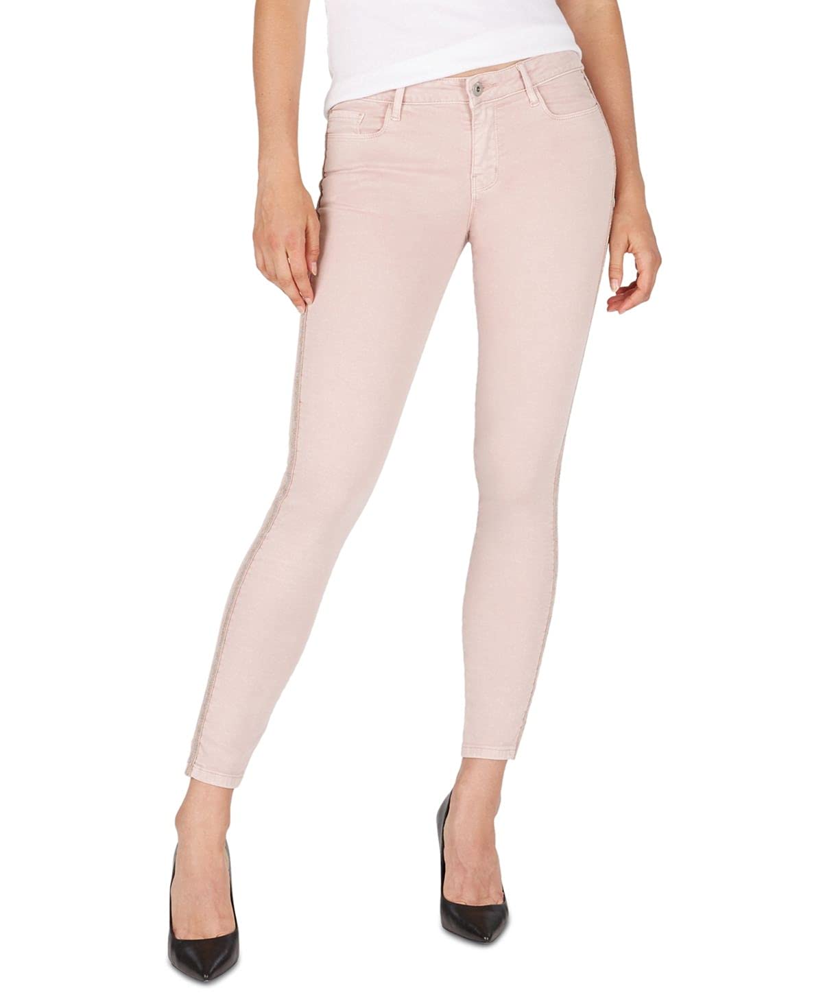 Numero Women's Mid Rise Beaded Side Jeans - Stylish Distressed Denim Pants for Casual Wear, Office & Night Out | Comfortable Stretch Fabric with Unique Bead Embellishments