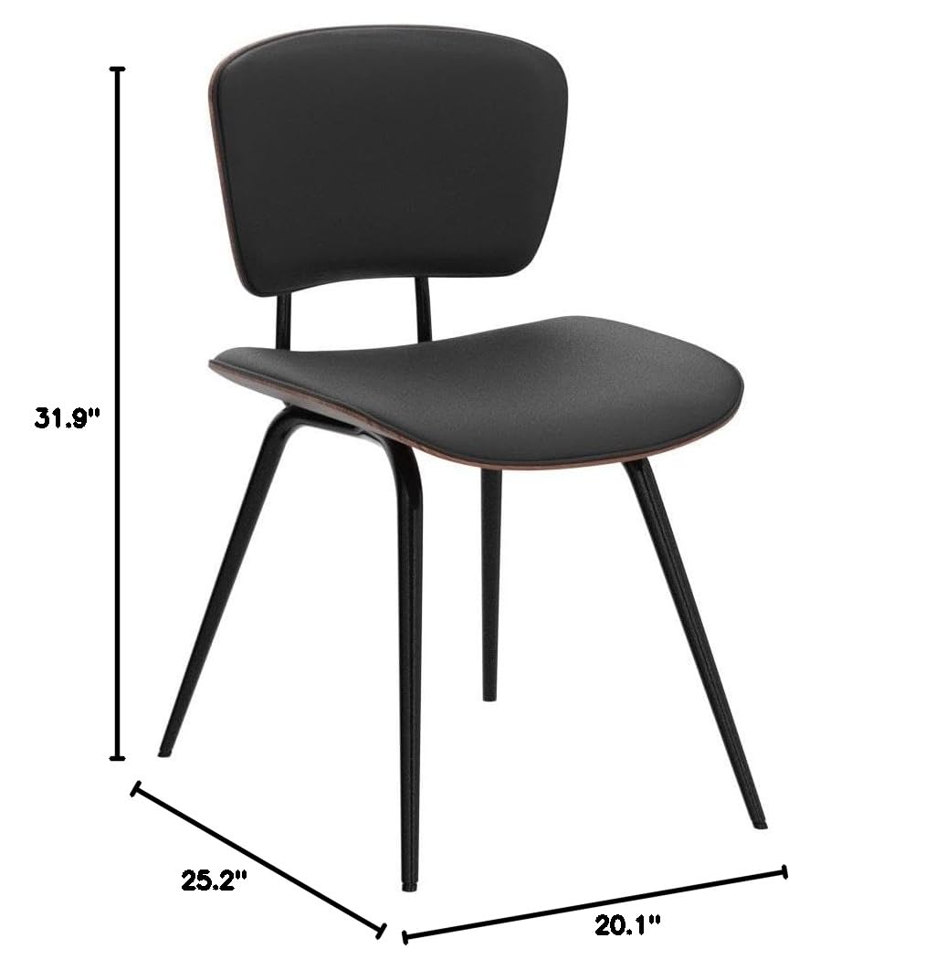 Stylish AQG Mid Century Modern Dining Chairs Set of 2 - Genuine Leather Upholstery with Bentwood Backrest & Sturdy Metal Legs - Perfect for Dining Room, Kitchen, Breakfast Nook & Home Decor