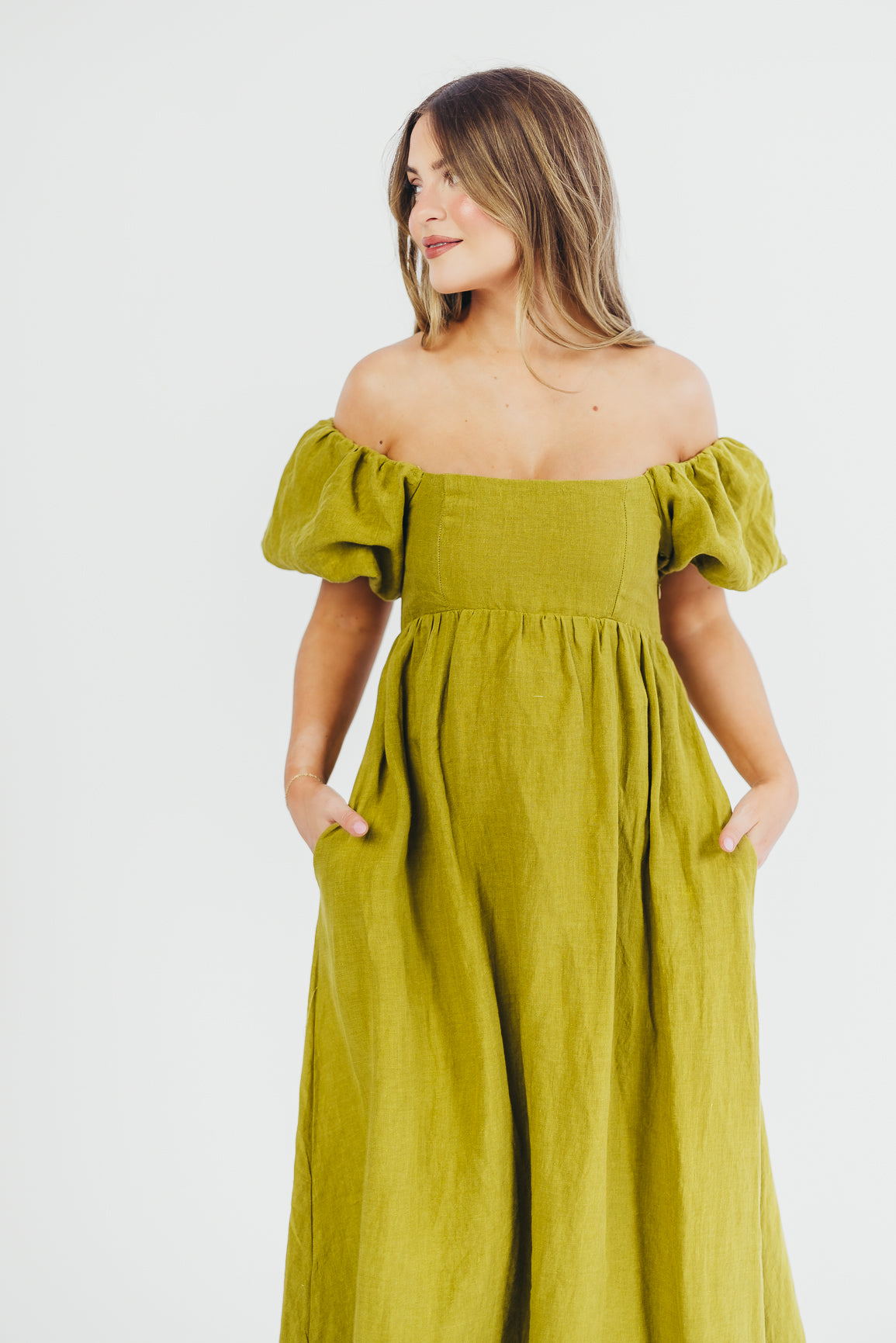 Candace Maxi Dress in Olive - 100% Linen Bump Friendly Maternity Dress for Women - Perfect for Summer, Beach, and Casual Outings