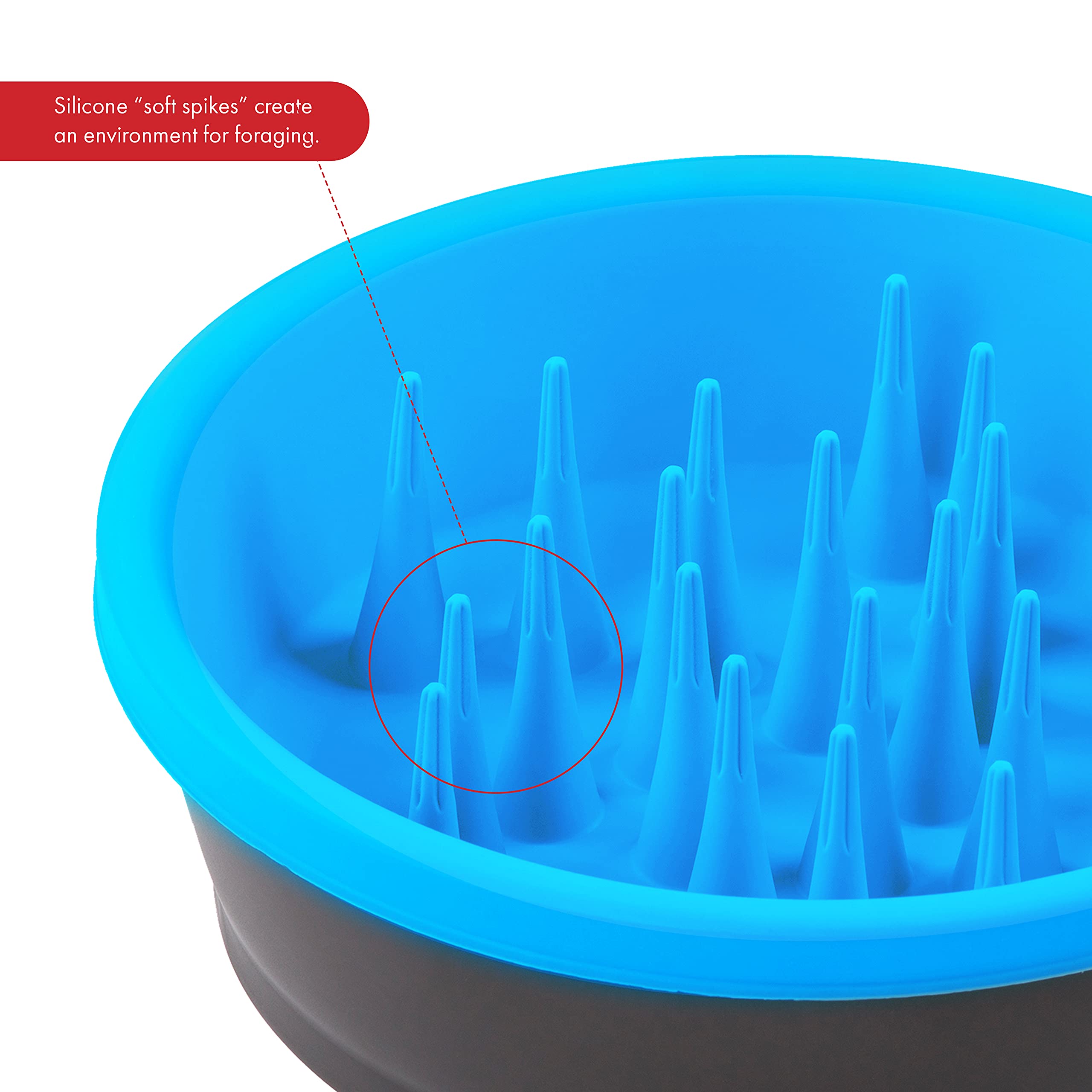 Dexas Slow Feeder Dog Bowl - 6 Cup Capacity for Healthy Digestion & Dental Care - Gray & Blue Pet Food Dish - Perfect for Fast Eaters & Mealtime Enrichment